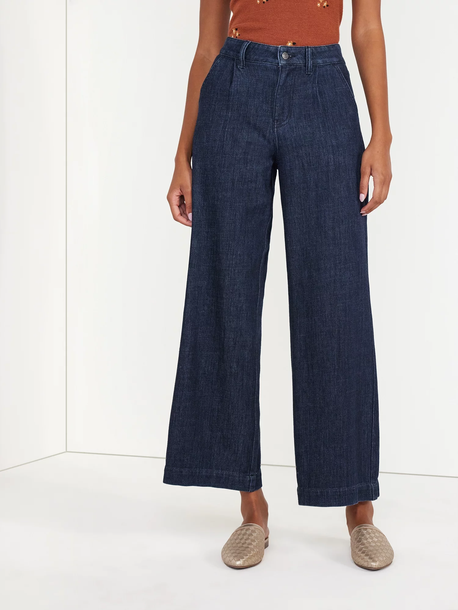 Time and Tru Women's High Rise Wide Leg Trouser Jeans – Regular, Short, Long Inseams Available