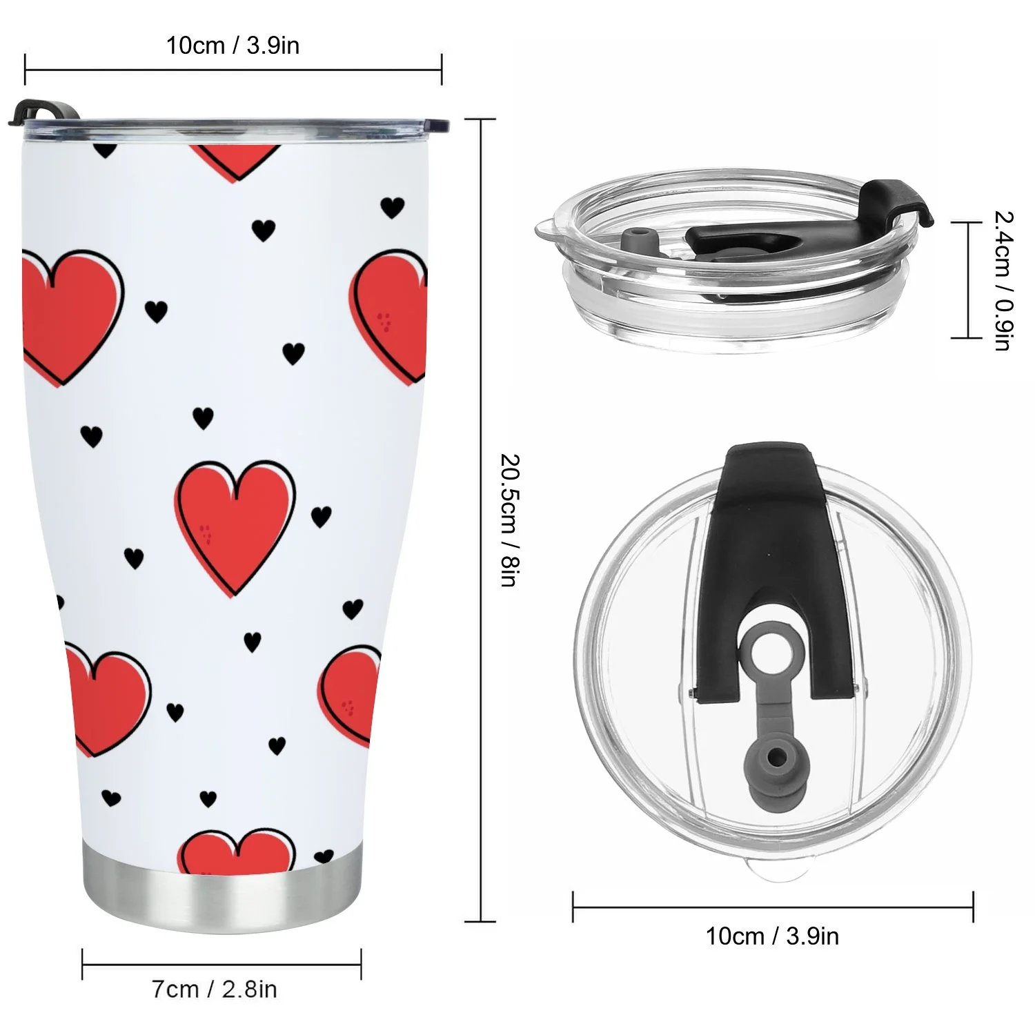 Hidove Stainless Steel Tumbler, Cute A Valentine Heart. Seamless Pattern 30oz Leak Proof & Stainless Steel Bottle for Hot & Cold Drinks - Coffee Travel Mug, Water Metal Canteen, Thermal Cup