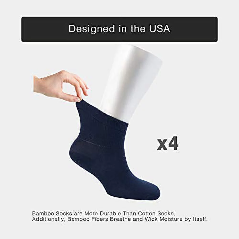 Cosyfeel Diabetic Socks Women Loose Diabetic Ankle Socks Bamboo Socks For Women's Seamless Toe and Non-binding Top, 4 Pairs Diabetics Neuropathy Socks For Women (Navy Blue, l)