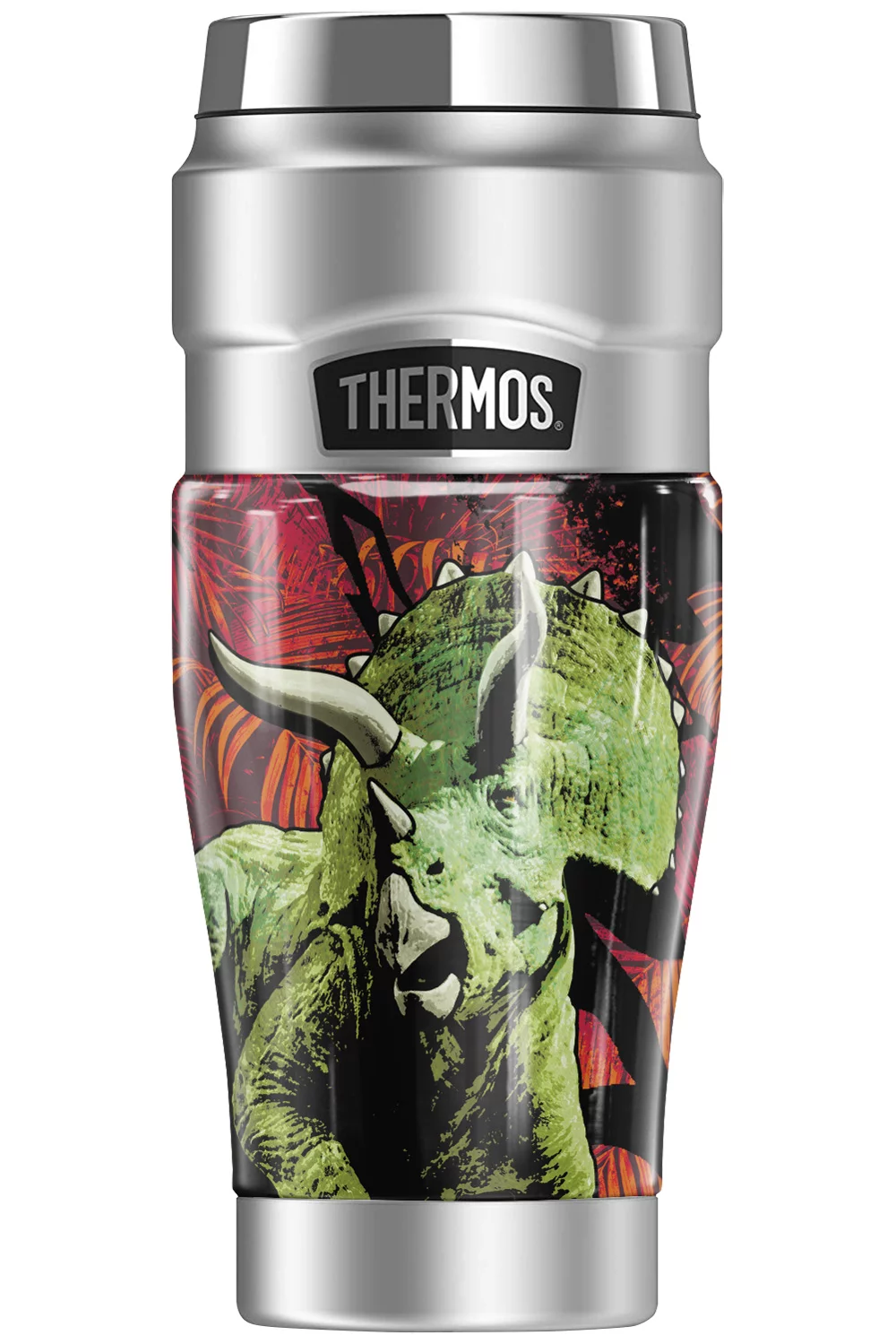 Jurassic World Neon Jungle Triceratops THERMOS STAINLESS KING Stainless Steel Travel Tumbler, Vacuum insulated & Double Wall, 16oz