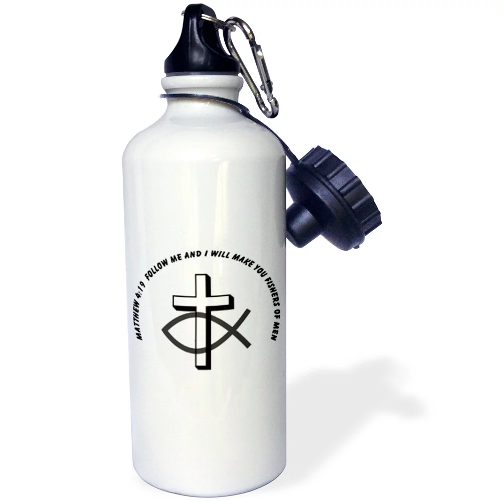 3dRose Fishers of Men Scripture Cross and Fish - Straw Water Bottle, 21-ounce