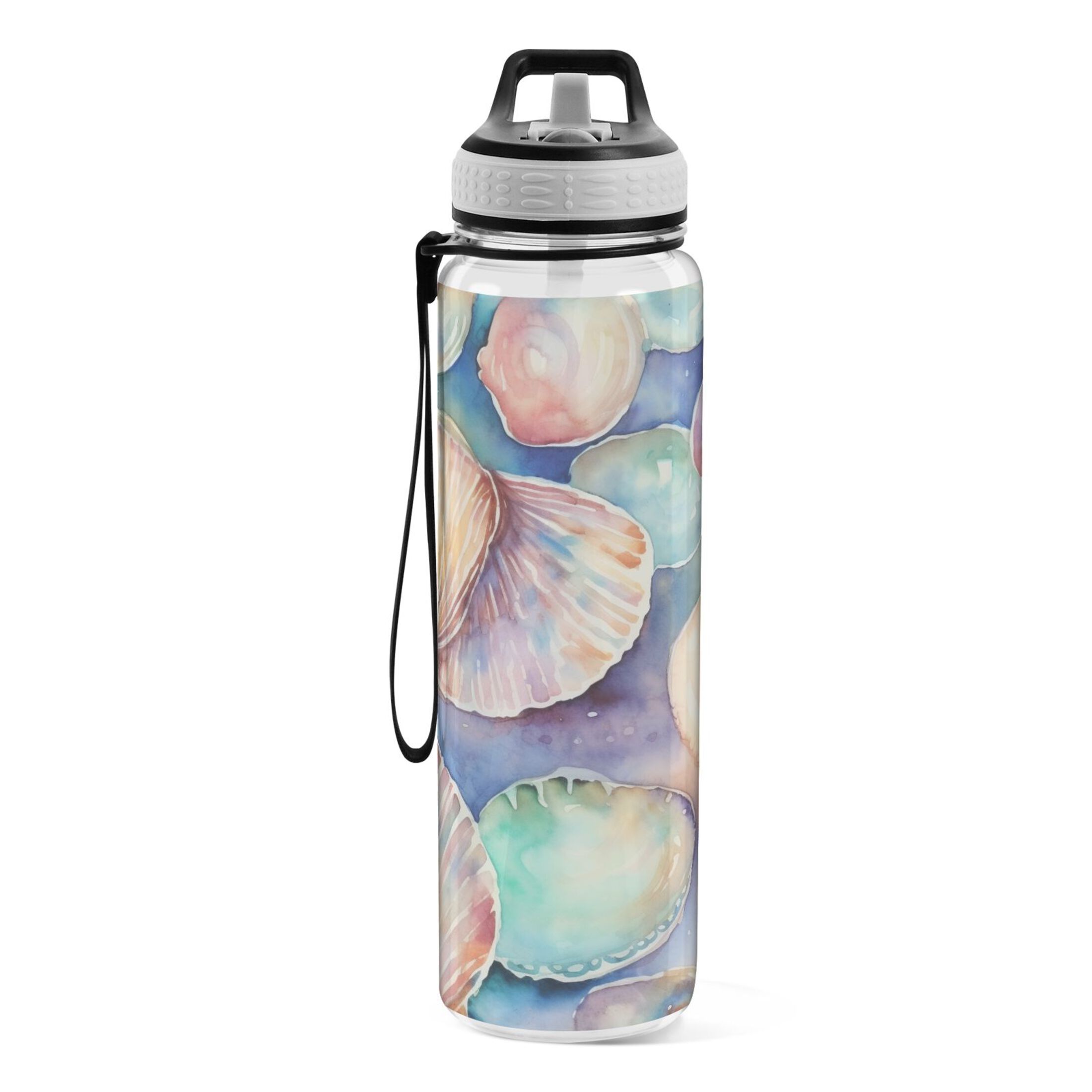 Abstract Seashells 32oz Water Bottles with Straw Tritan Leakproof Sports Bottle BPA Free Clear for Fitness Gym Swimming Cycling