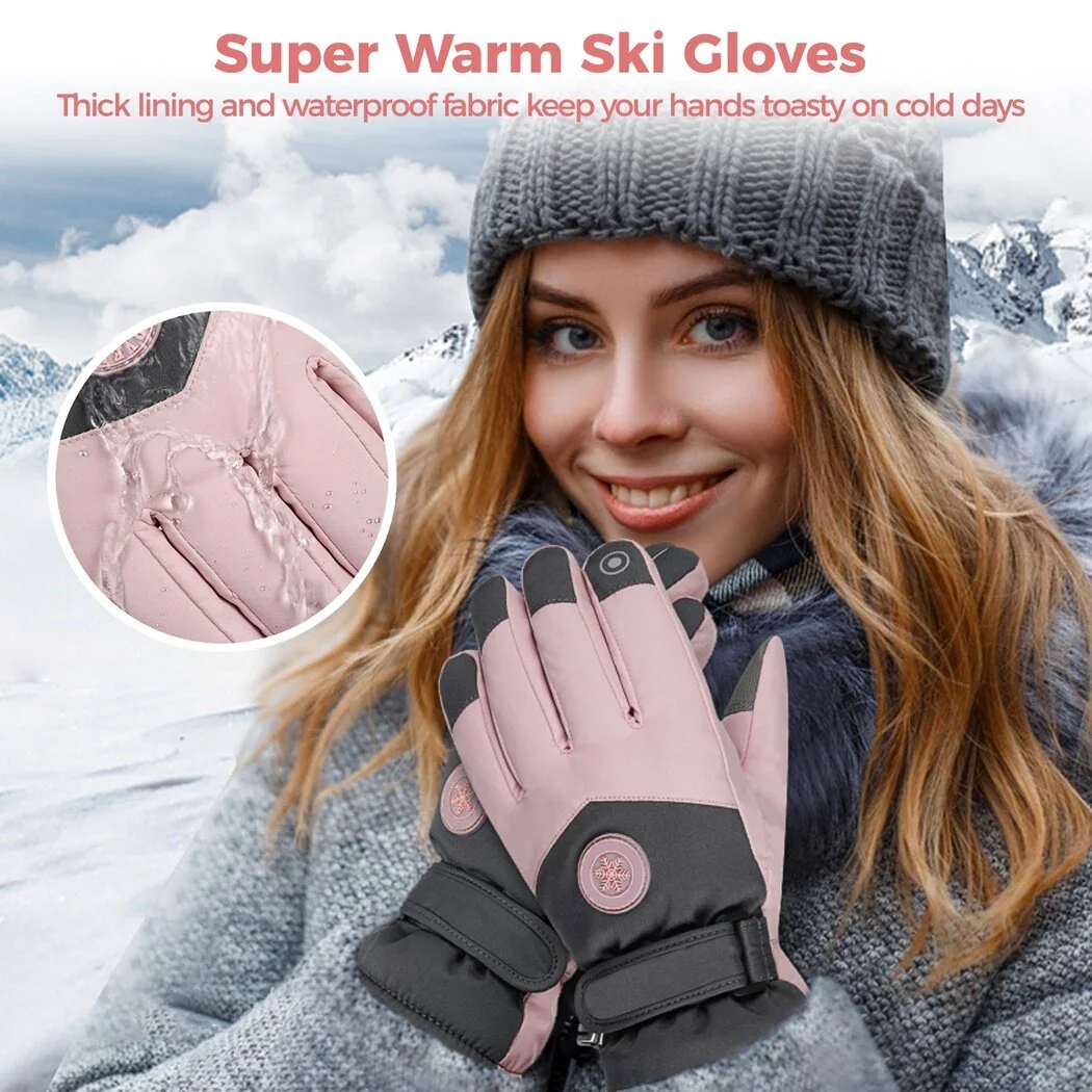Ski Gloves& Ski Socks Set for Women, Warm Waterproof Anti-Skid Touchscreen Gloves, Thick Thermal Socks for Winter Skiing, Cycling, Hiking