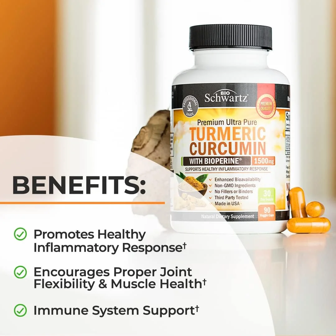 BioSchwartz Turmeric Curcumin with BioPerine 1500mg |  Turmeric Capsules with Black Pepper, 90ct