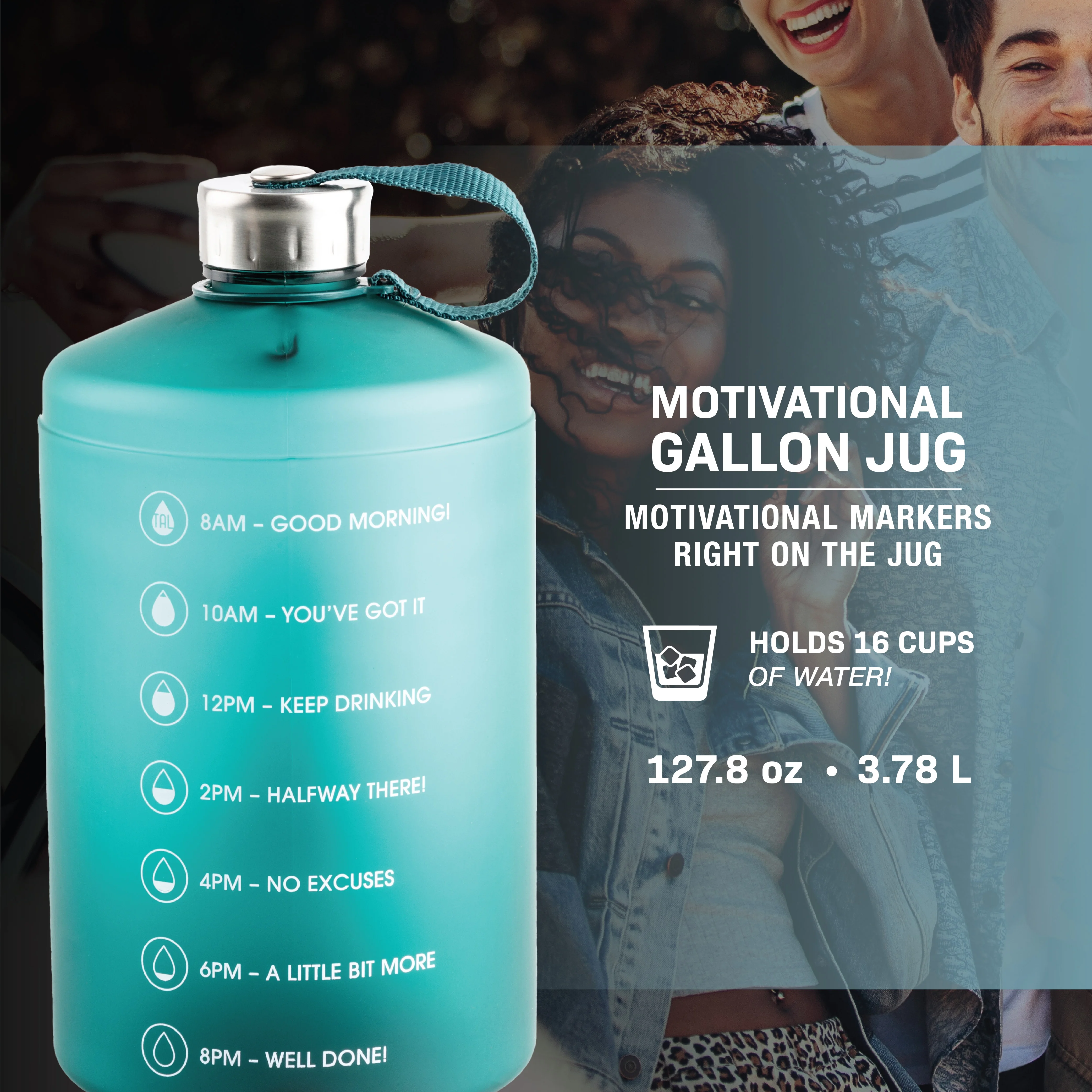 LITHFEQA Gallon Motivational Water Bottle, Teal