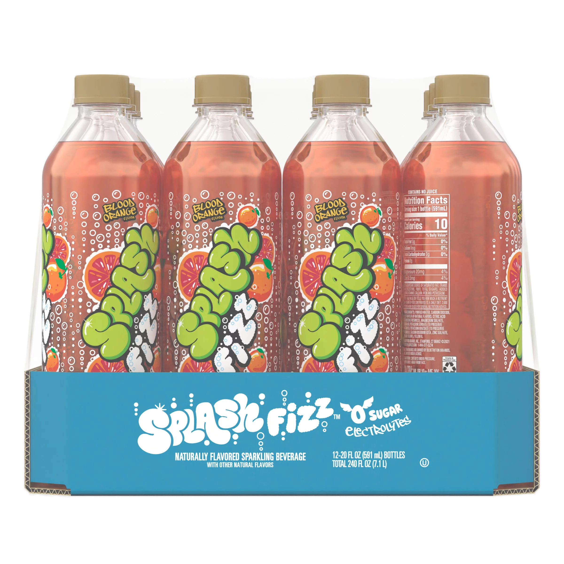 Splash Fizz, Blood Orange Flavor Sparkling Water Beverage, 20 Fl Oz Plastic Bottles (12 Count)