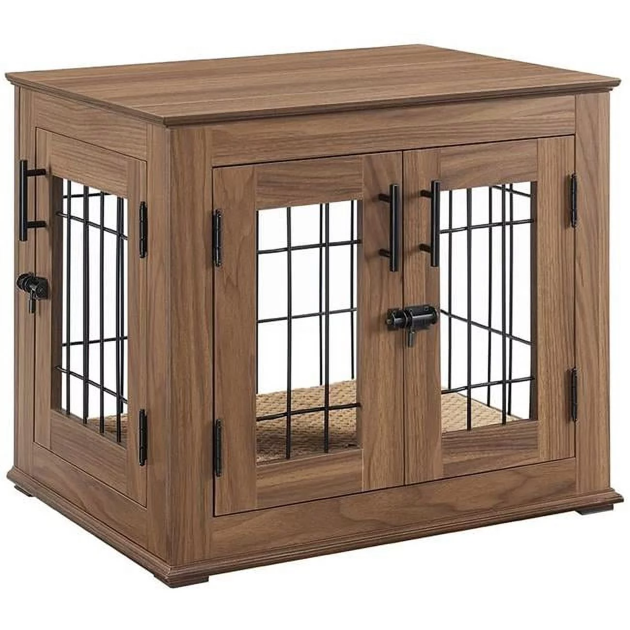 Small Wire Pet Crate with Cushion -  Walnut