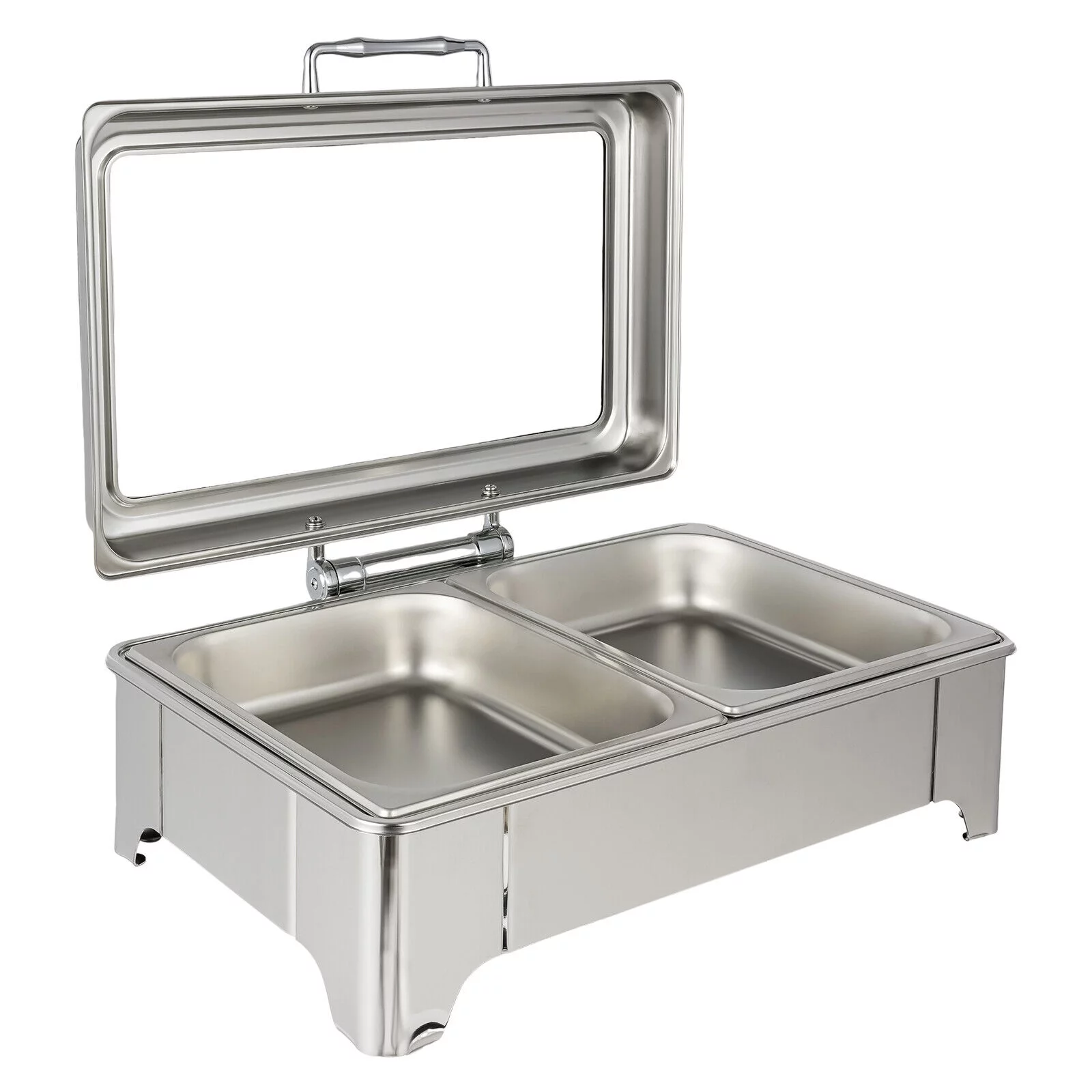 Oukaning 9.5qt Commercial Chafing Dish Buffet Set Stainless Steel Chaffing Server Set with Glass Lid 35-80℃ Adjustable Temperature
