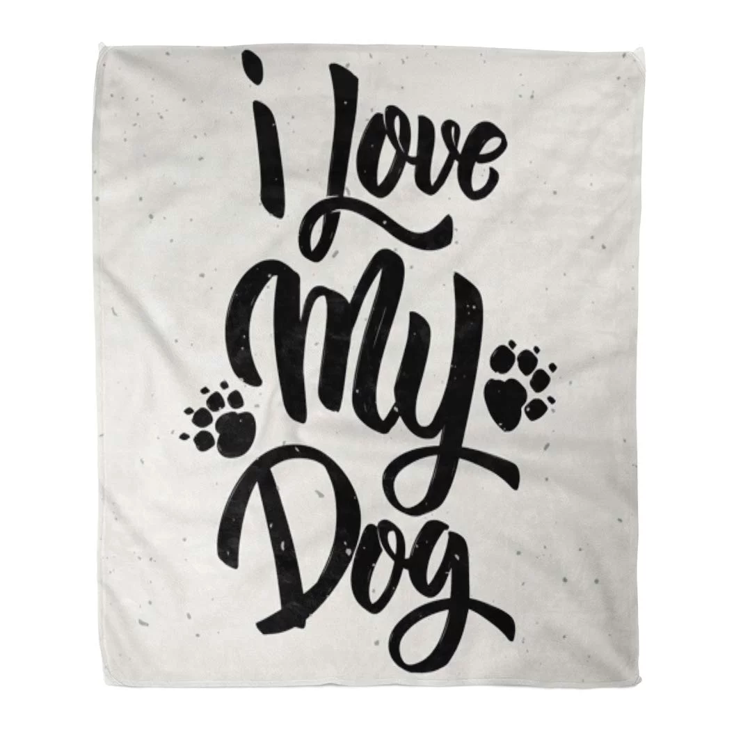 ASHLEIGH Flannel Throw Blanket Black Pet I Love My Dog Lettering on White Soft for Bed Sofa and Couch 50x60 Inches