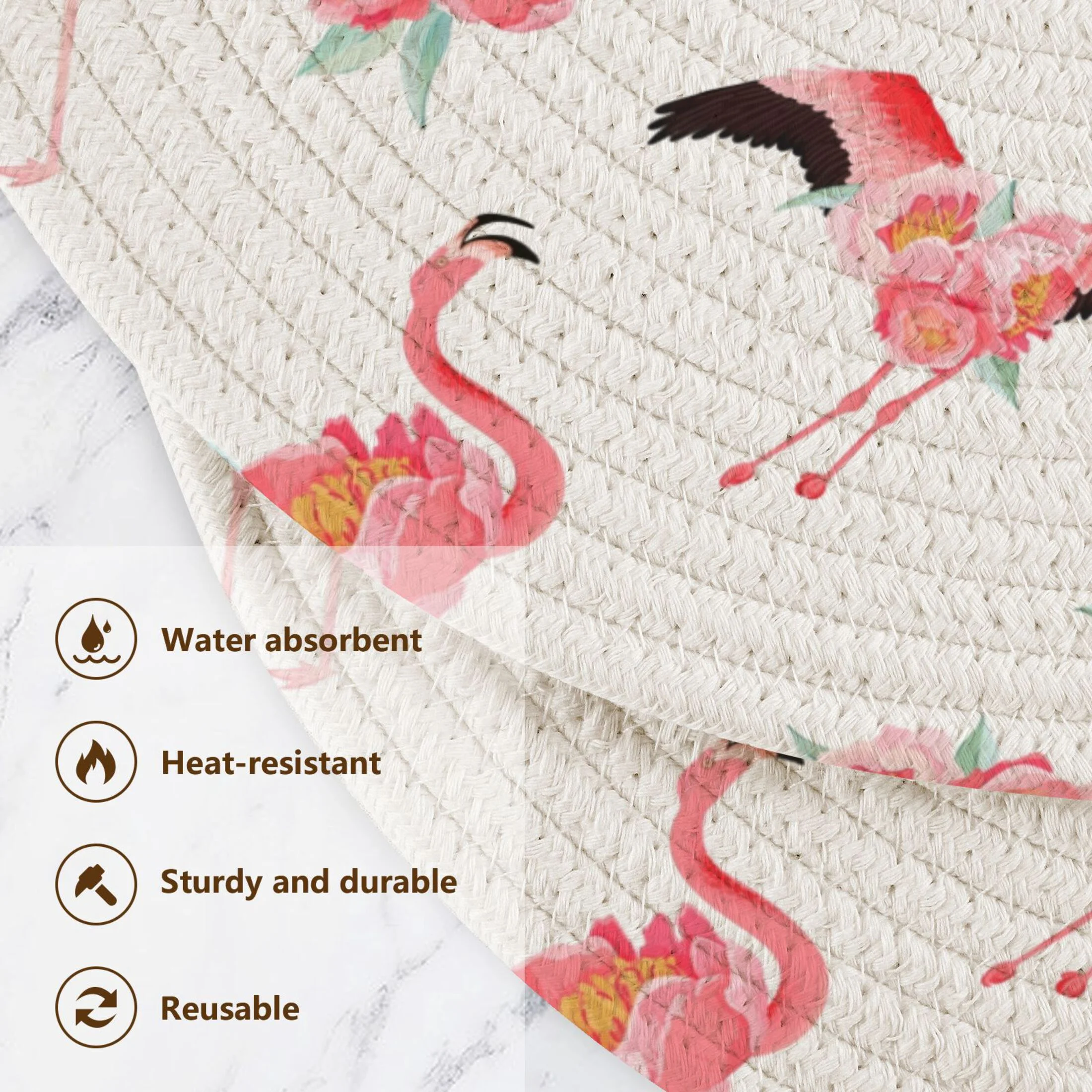 Tropical Flamingo with Peony Flowers 3 PCs Pot Holders Trivets Kitchen 15