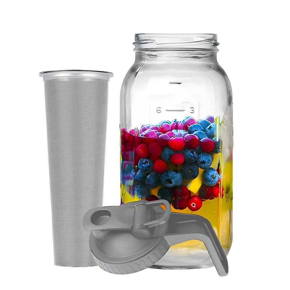 Dazzduo Glass cold water bottle,Filter Lid Cold Water Cold 2L) Wide Mouth Lid / 2L) Wide Cold Brew Pitcher Lid Cold Brew Proof Water Filter Quart (64oz / Wide Mouth Leak Pitcher Lid 2 BUZHI