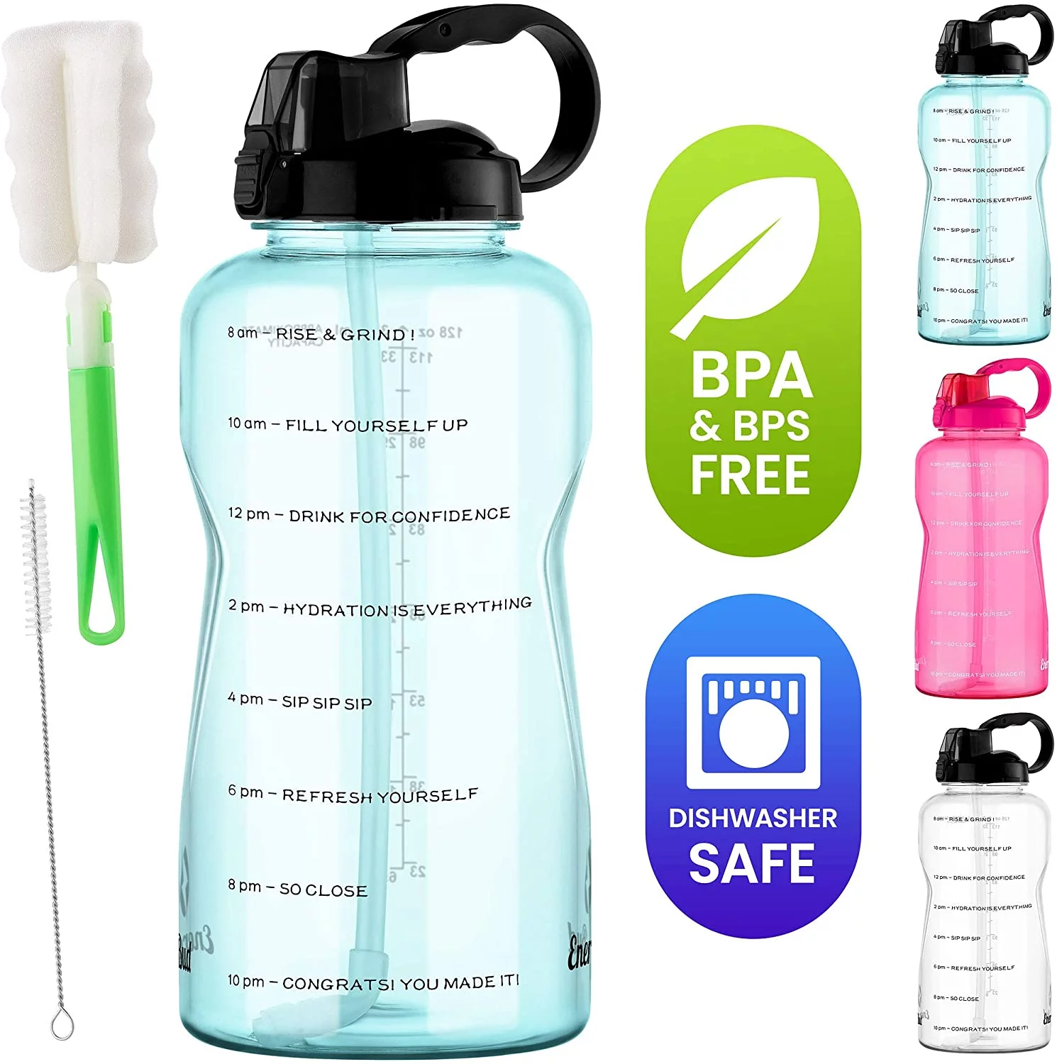 EnergyBud Water Bottle With Time BPA Free Gallon Jugs Motivational Water Bottle