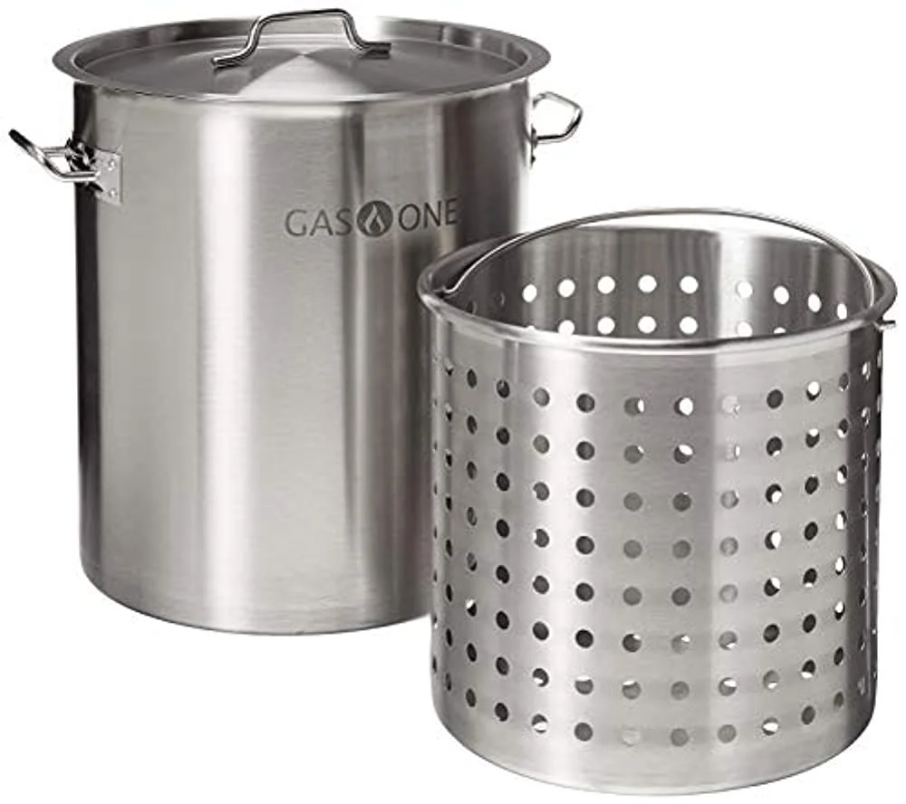 Gas One Fryer Pot 32 QT - All Purpose - Stainless Steel Tri Ply Bottom with All Purpose Pot Deep Fryer Steam and Boiling Basket