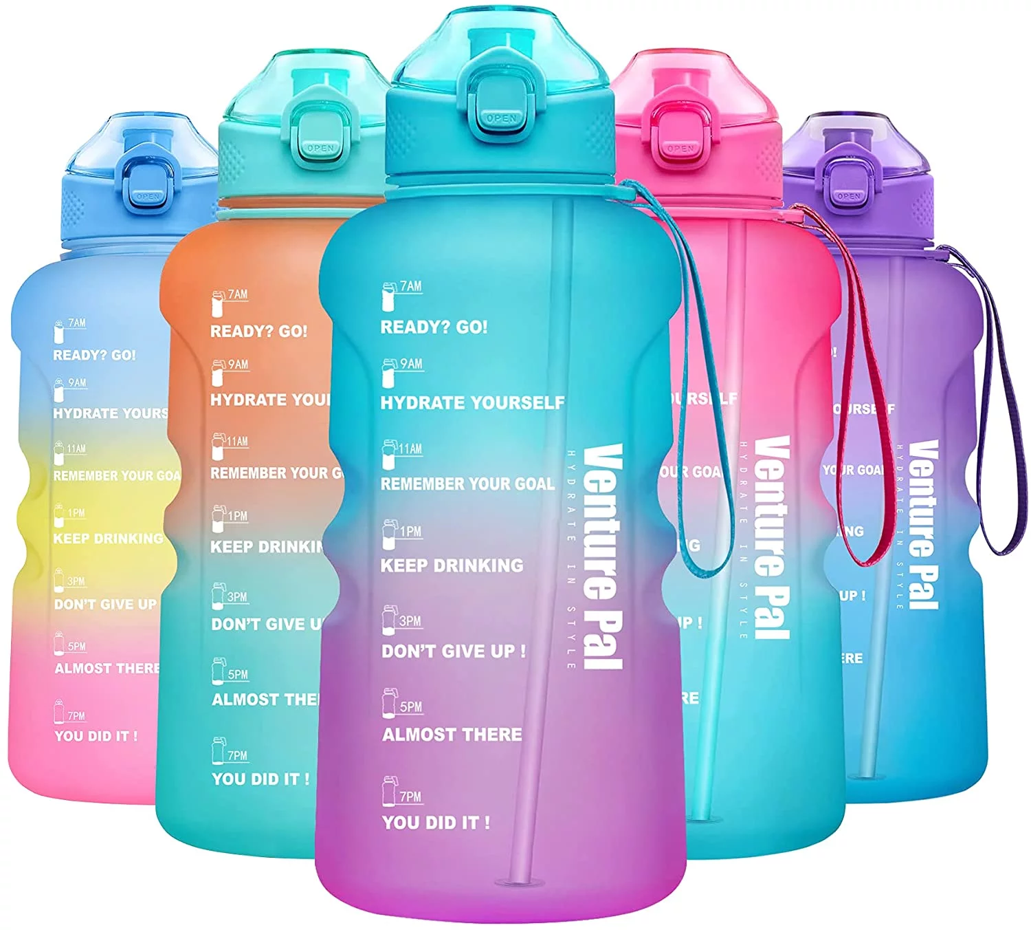 Venture Pal Half Gallon/64oz Motivational Water Bottle with Straw and Times to Drink