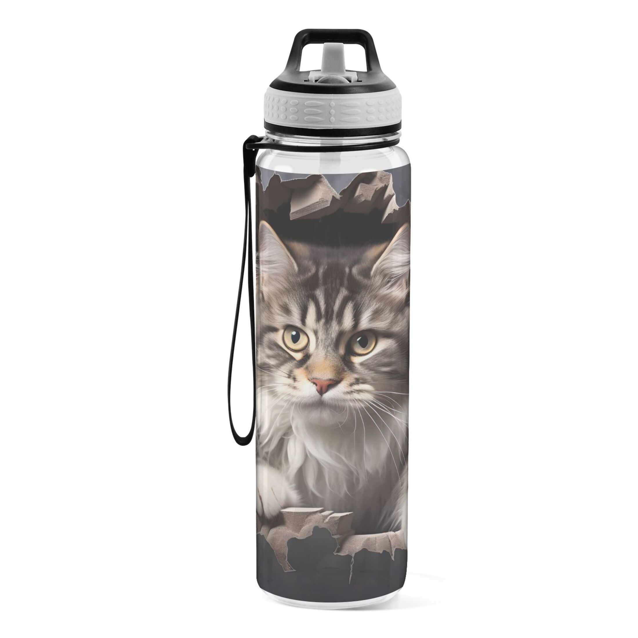 Cat 32oz Water Bottles with Straw Tritan Leakproof Sports Bottle BPA Free Clear for Fitness Gym Swimming Cycling