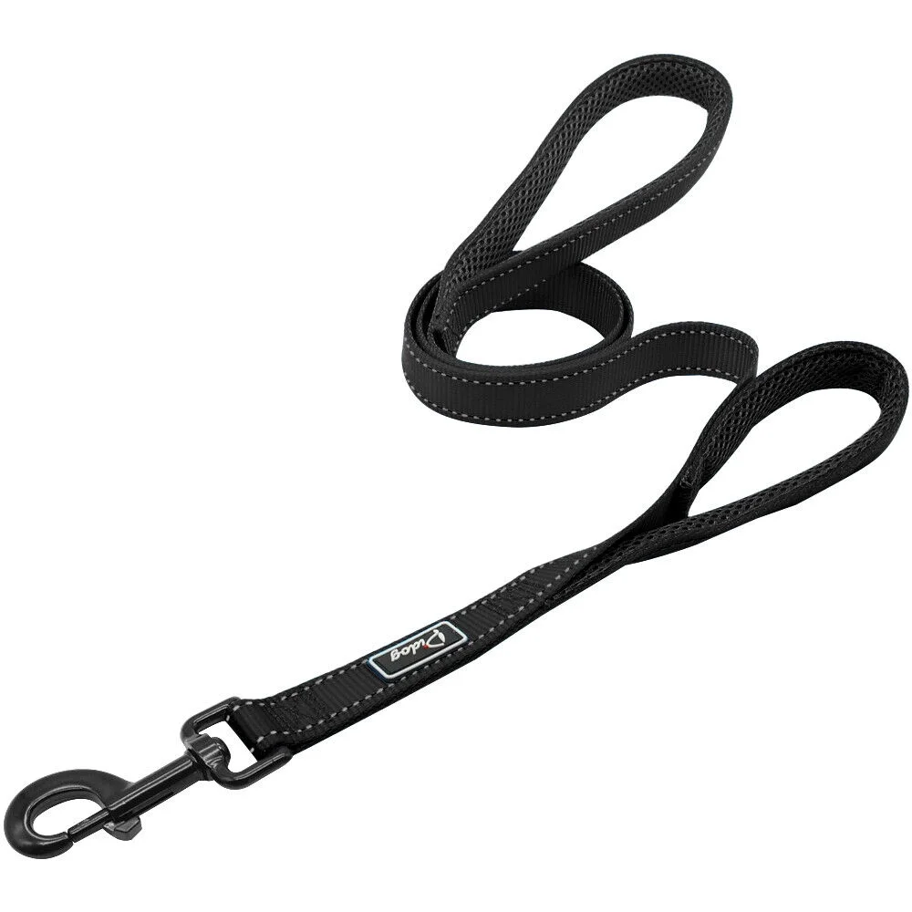4ft Reflective Nylon Dog Leash with 2 Dual Handles Traffic Control Walking Leads