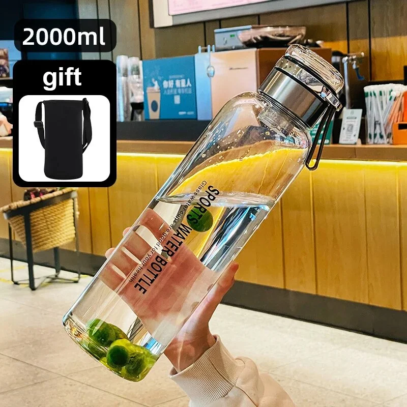 Portable Large Capacity Water Bottle 2L Transparent Milk Juice Cup Outdoor Travel Sport Leakproof Drinkware Tea Glass Bottle 750-2000ML 2000ML