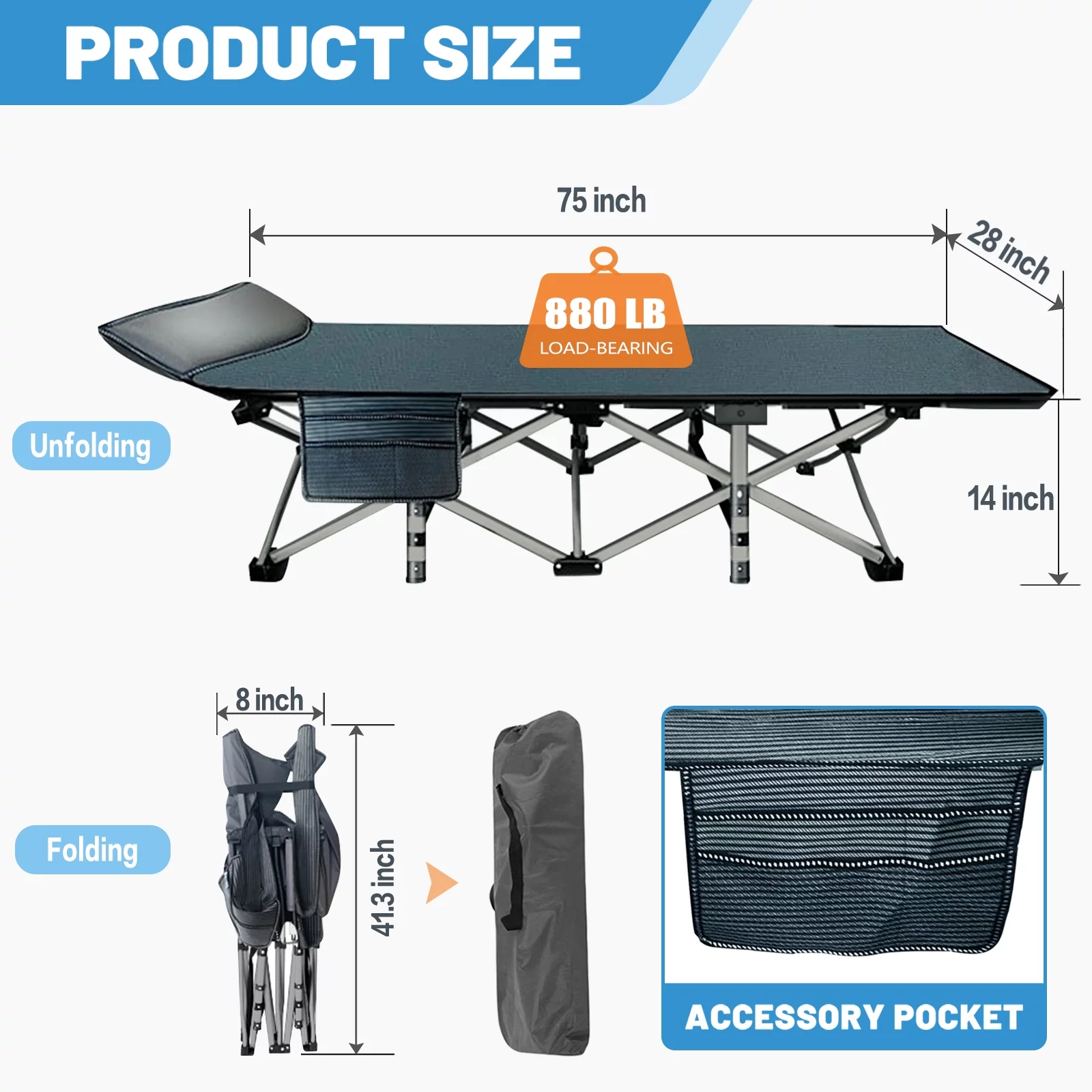 FICISOG Adults  Folding Camping Cots Strong Heavy Duty Wide Sleeping Cots with Carry Bag & Mattress