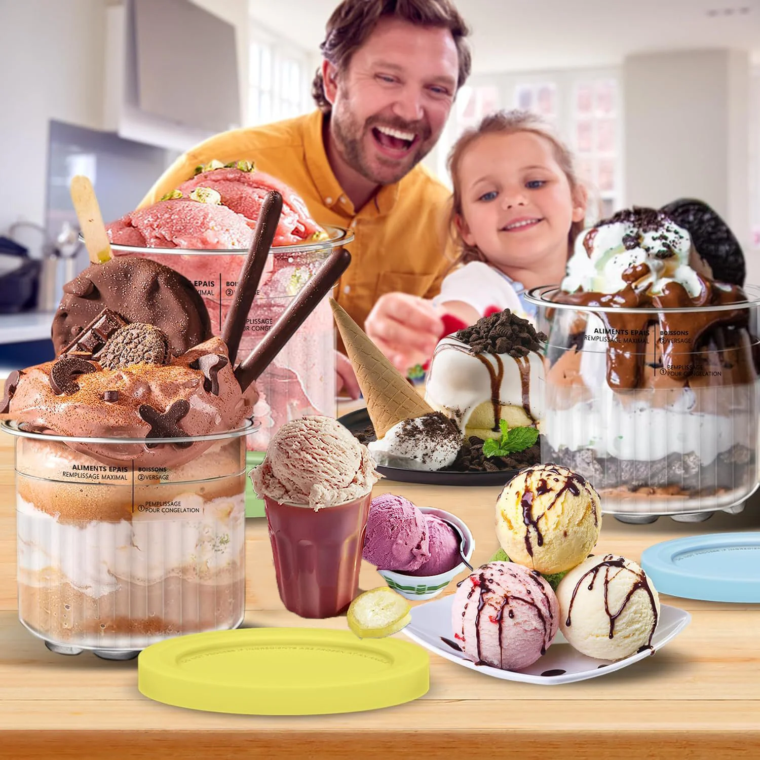 Containers Replacement for Ninja Creami Pints and Lids - 4 Pack, 24oz Cups Compatible with Ninja NC501 NC500 Creami Deluxe Ice Cream Makers - Airtight Anti-slip BPA-Free Dishwasher Safe