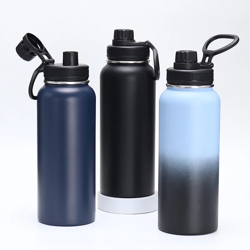 Stainless Steel Blank Cup Water Bottle Black 34oz Thin Straight Sports Bottle Mug Portable Straw lid