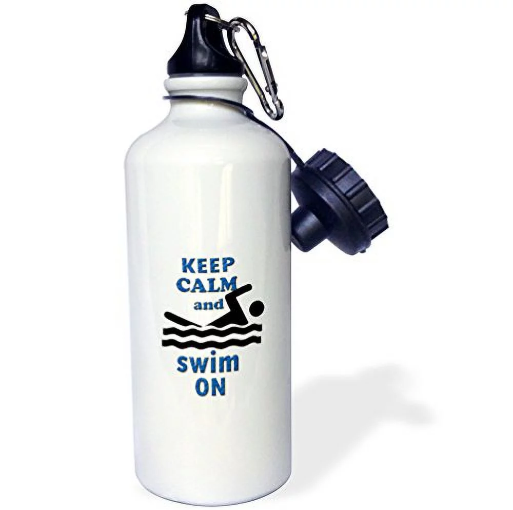 3dRose Keep calm and swim on. Popular saying, Sports Water Bottle, 21oz