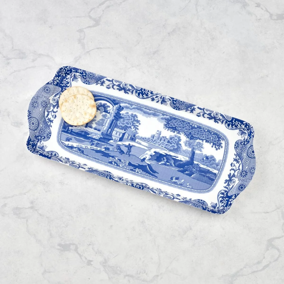 Spode Blue Italian Collection Sandwich Tray | Serving Platter | Crudité And Appetizer Tray For Indoor And Outdoor Use | Made Of Melamine | Measures 15.1