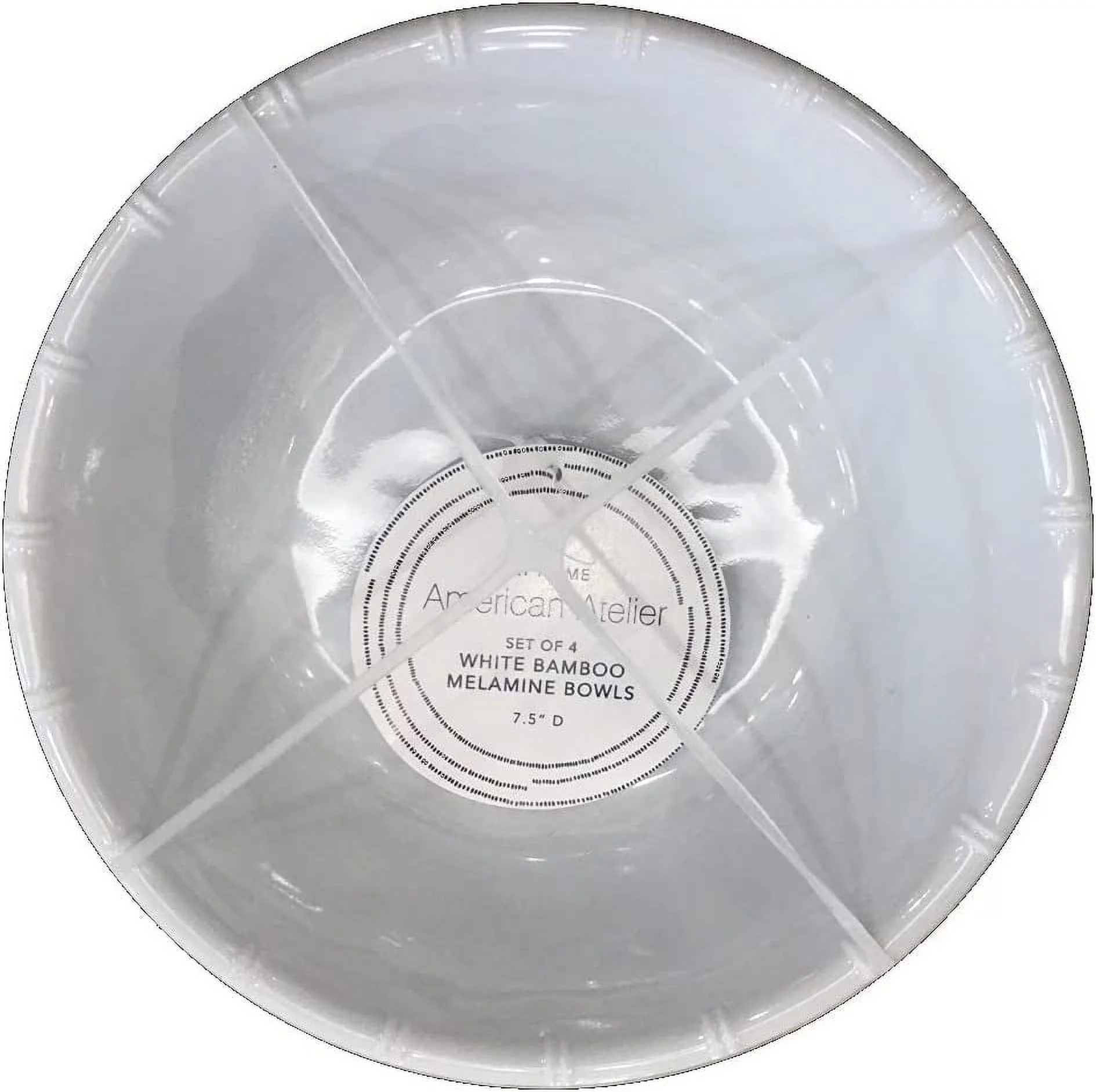 American Atelier White Bamboo Edge Design Melamine Bowls, 7.5-Inch, Break Resistant and Lightweight, Set of 4