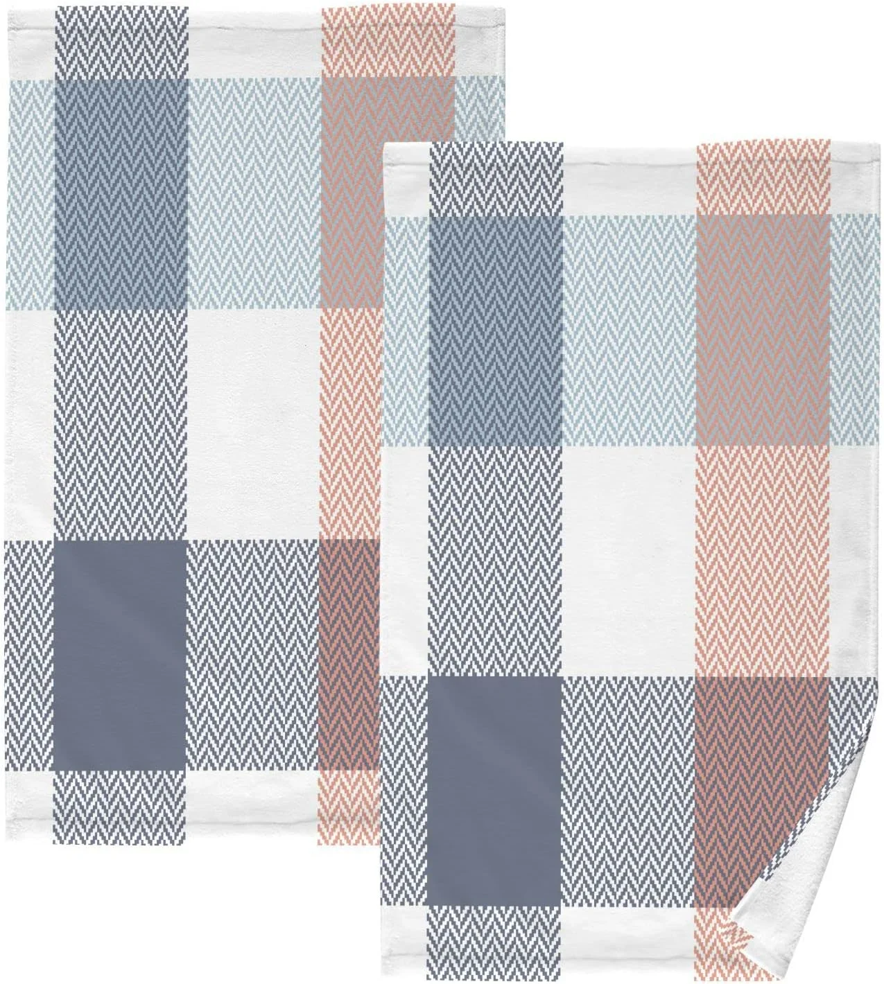 GZHJMY Blue and Orange Plaid Two Sets of Cotton Towels, Delicate and Soft, Suitable for Kitchen Towels, Beach Vacations, Swimming Pool Surfing, Spa and Gym Sports (16x28In)