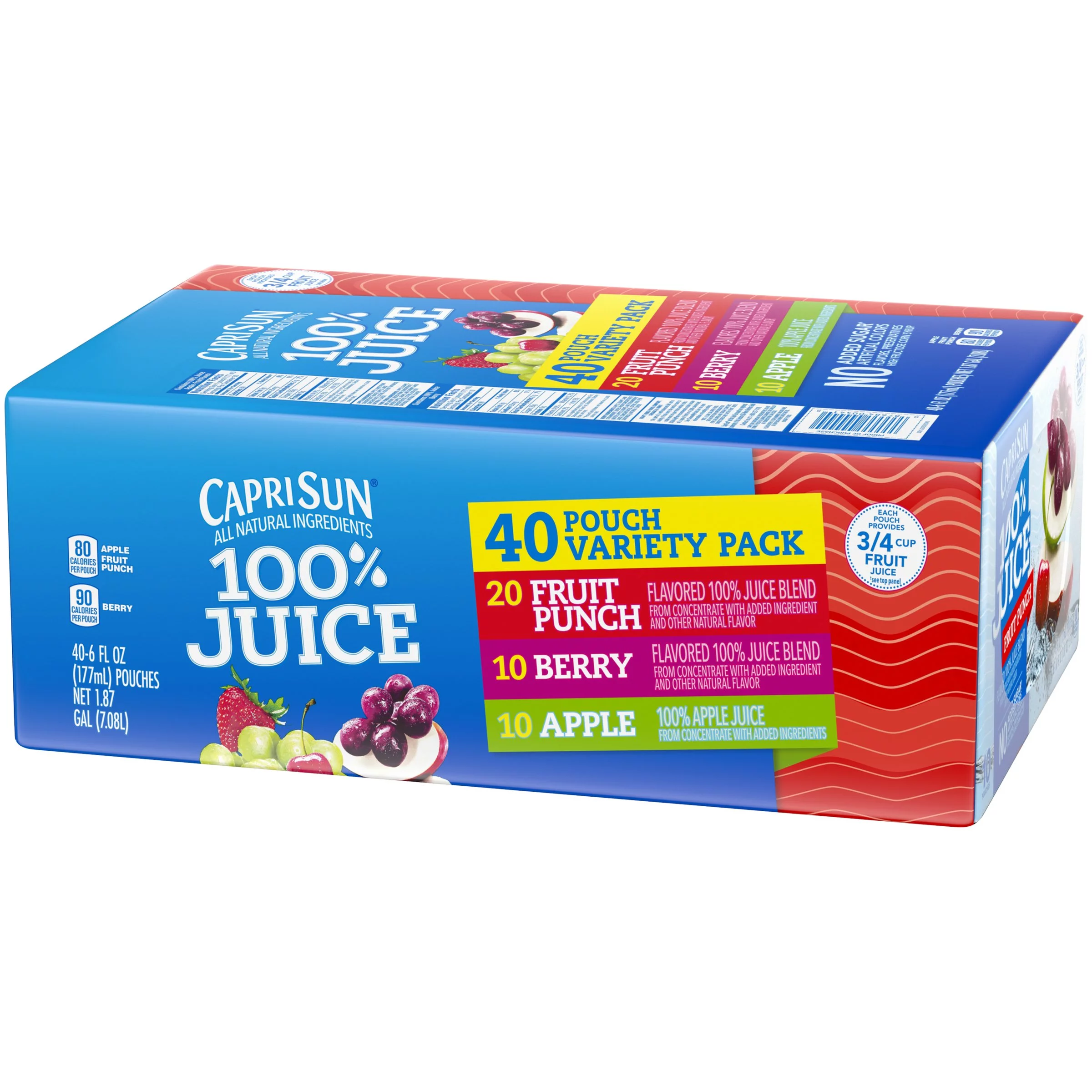 Capri Sun Fruit Punch, Apple & Berry 100% Juice Drinks Variety Pack (6 oz Pouches, 4 Boxes of 10)