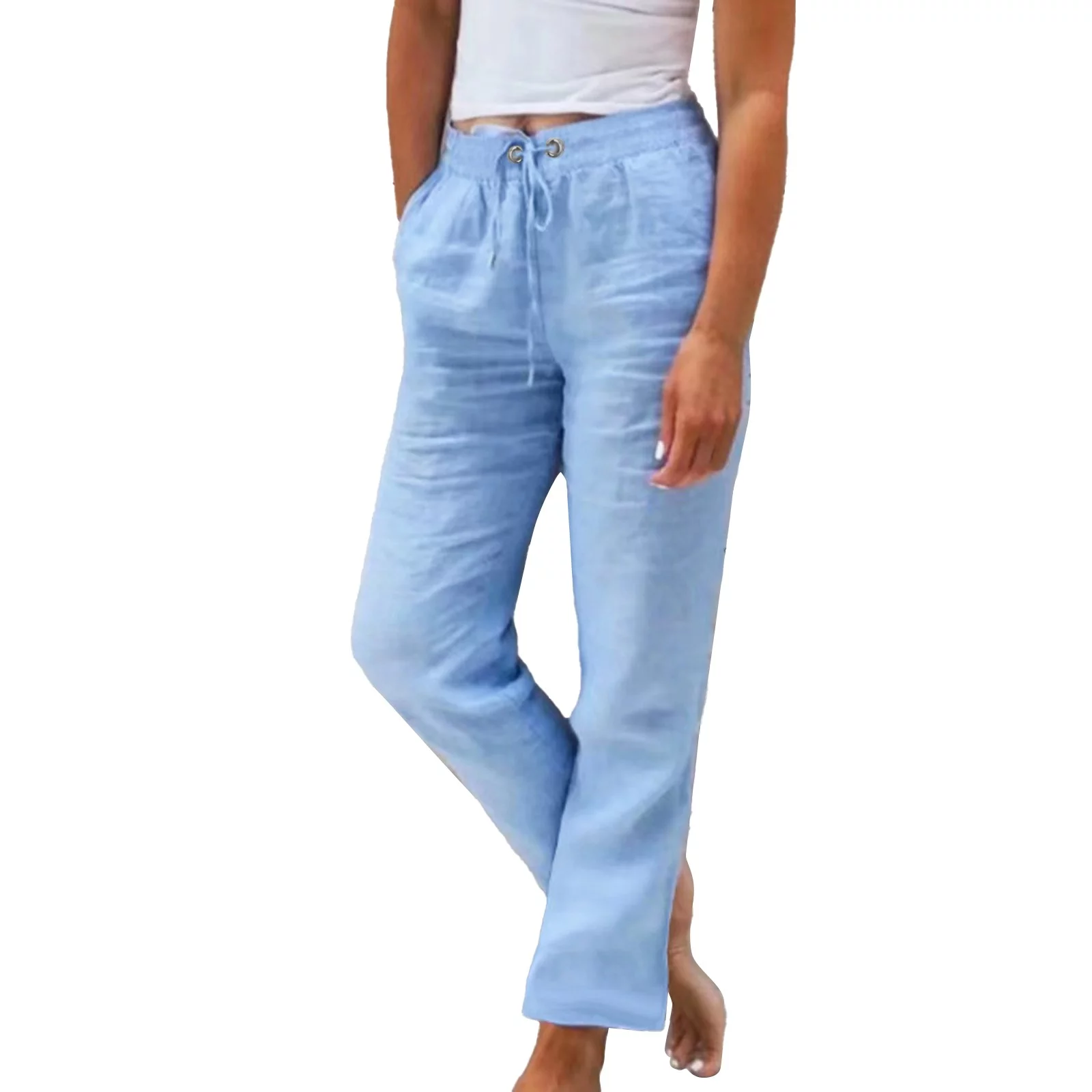 EHQJNJ Slacks for Women Petite Short Women Solid Casual Pocket Wide Leg Pants Belt Elastic Waist Button Loose Pants