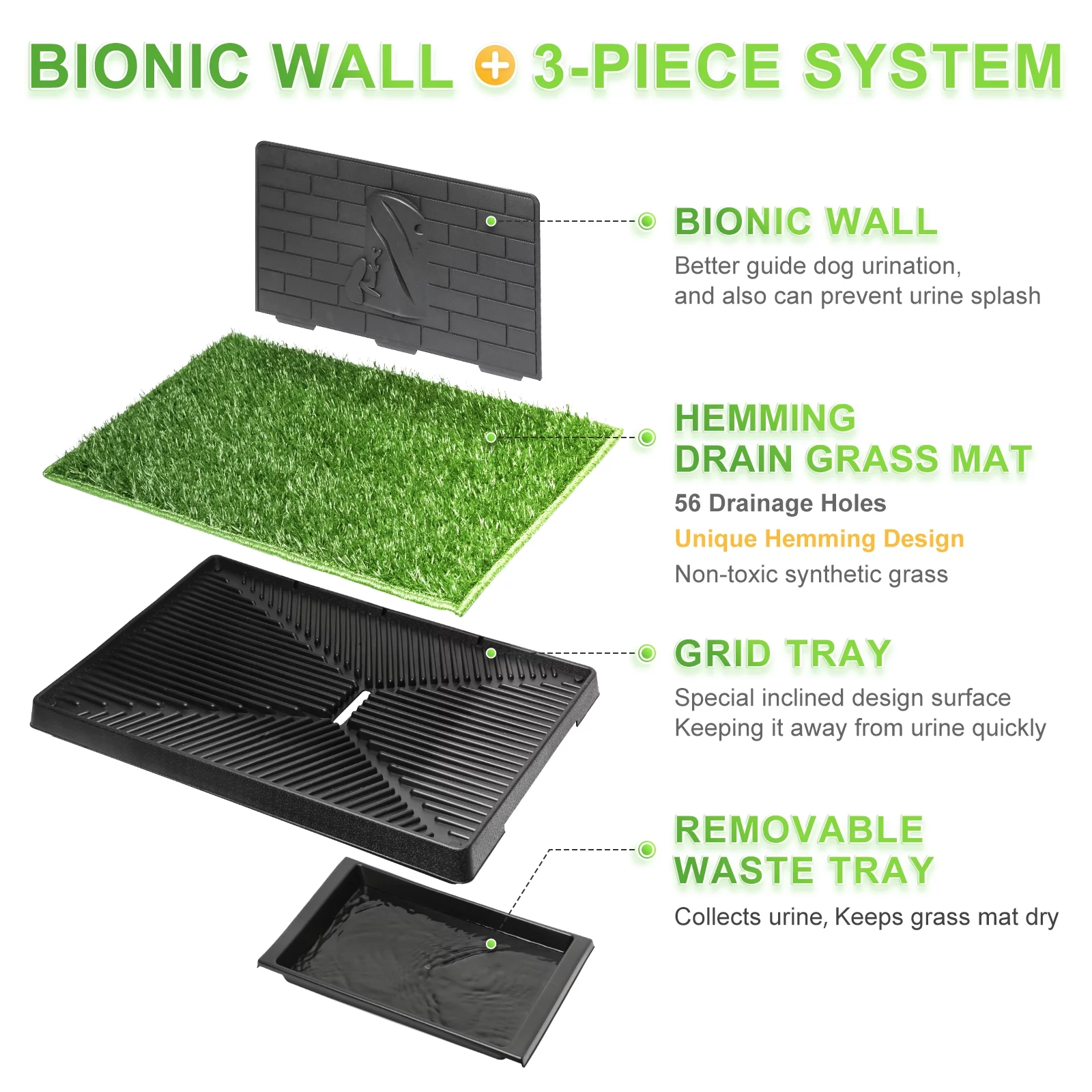 Hompet Dog Potty with Tray Large 30''x20'', Artificial Grass Patch for Indoor and Outdoor Use, Puppy Turf Grass Pad Reusable Training Pads with Pee Baffle, Ideal for Medium and Small Dogs