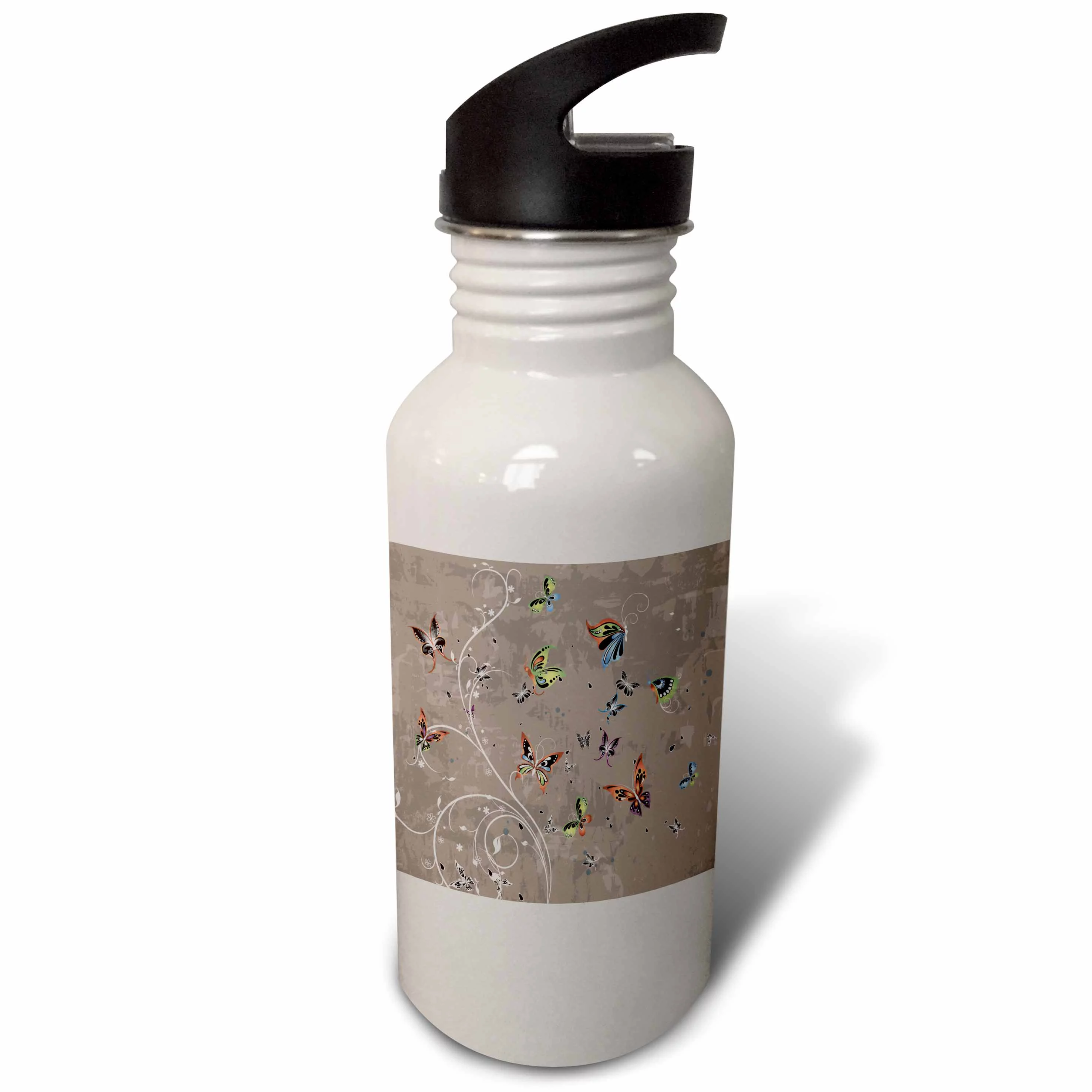 Flutter of Colorful Butterflies Swirl Design 21 oz Sports Water Bottle wb-102512-1