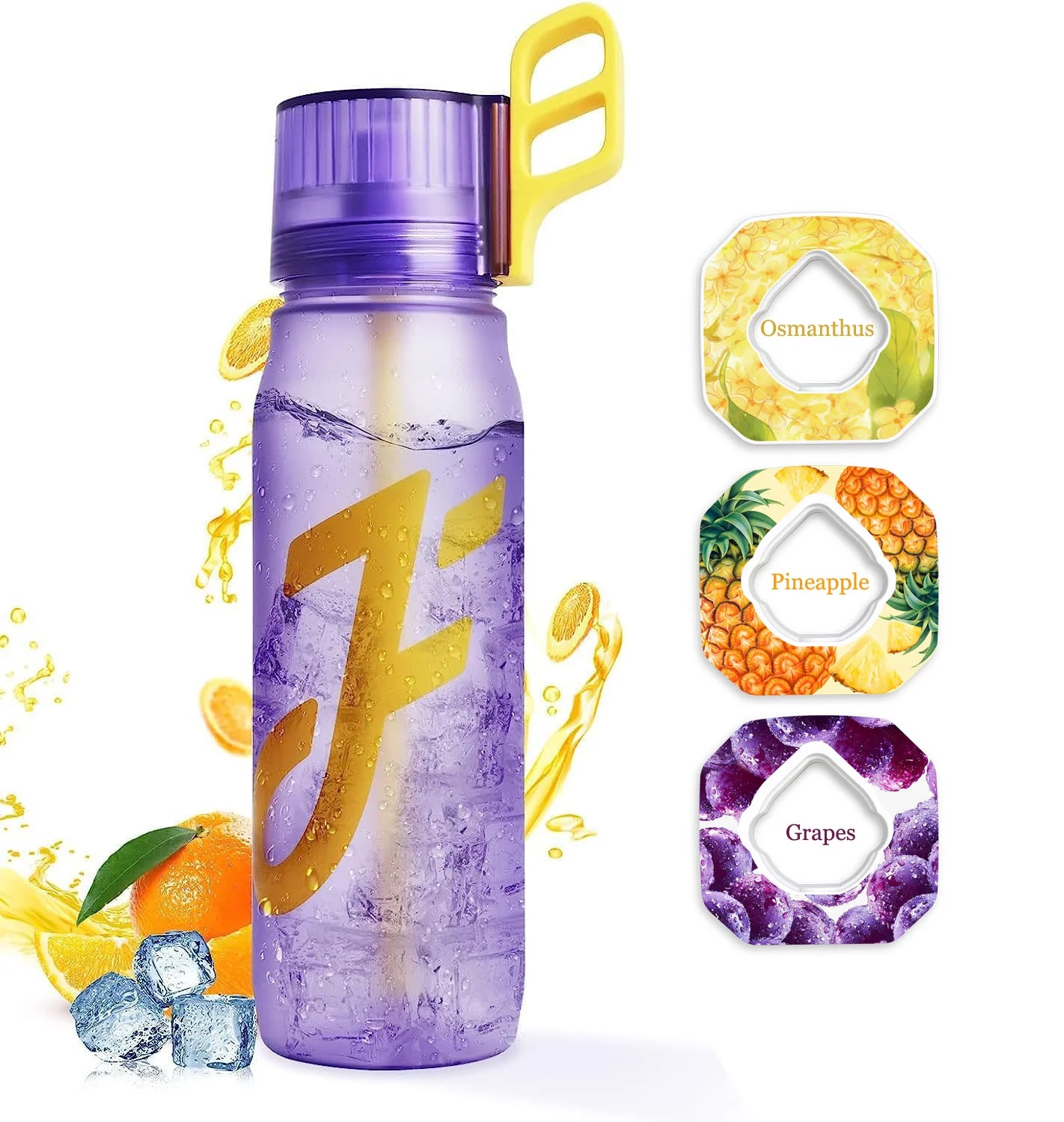 Hmess Air Frosted 650ML Water Bottle Flavour Pods Air Water Up Bottle Sport water bottle-Purple Cup + 3Pods