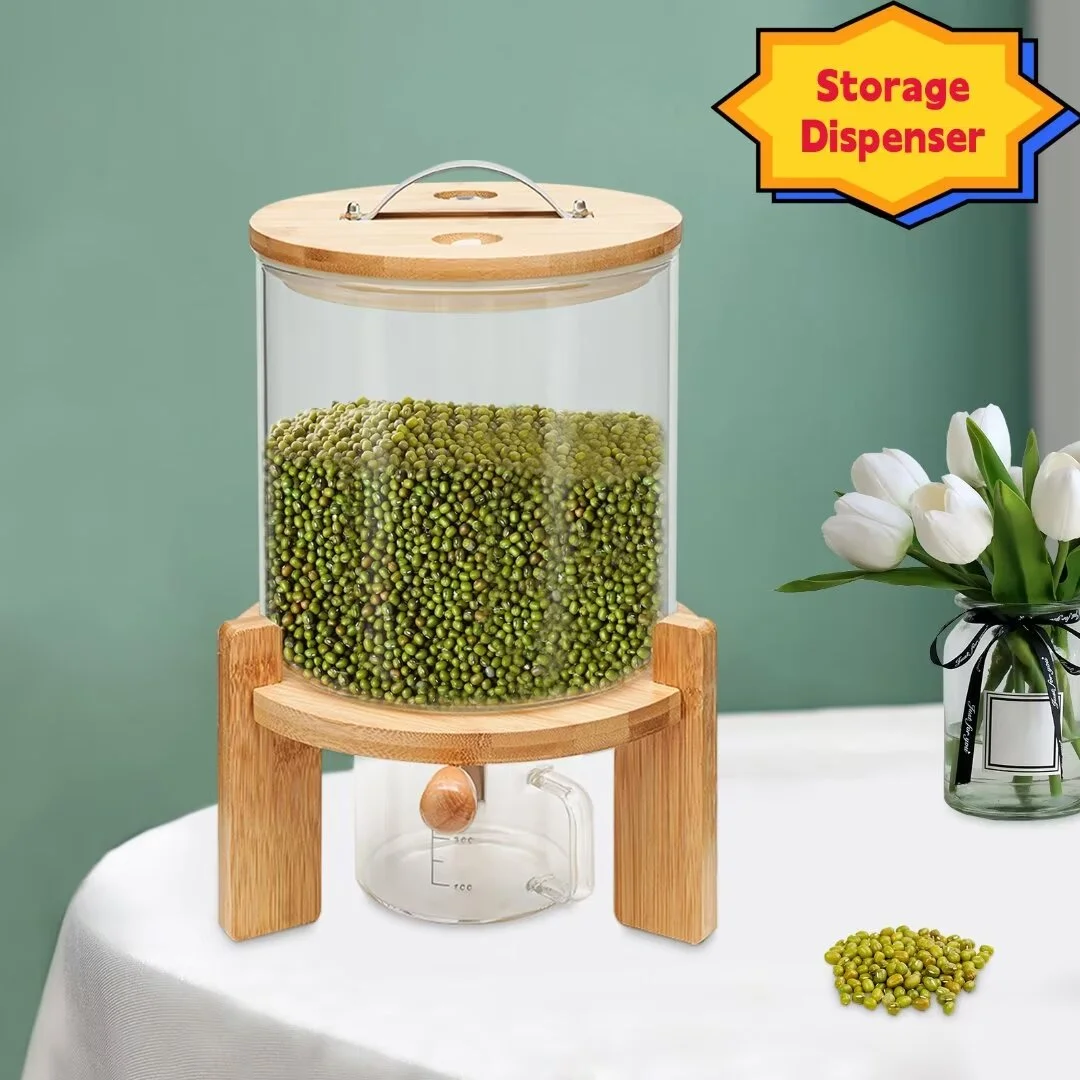TFCFL 5L Rice Dispenser Storage 10Grain Bottle Cereal Dry Food Glass Container +Valve