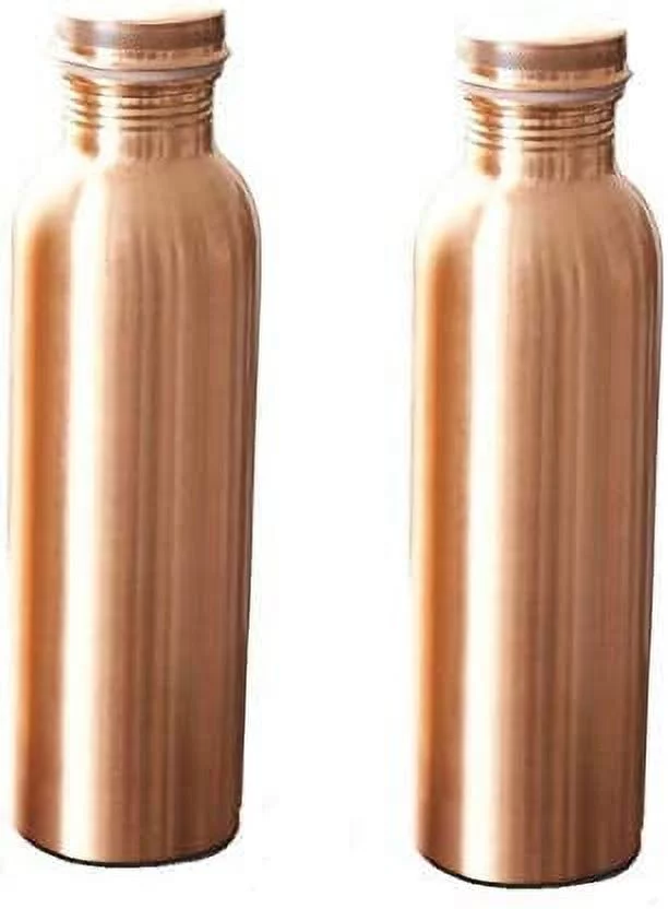 Pure Copper Water Bottle for Ayurvedic Health Benefits (Joint Free & leak proof) (900 ml, Plain) SET OF 2 PIECES