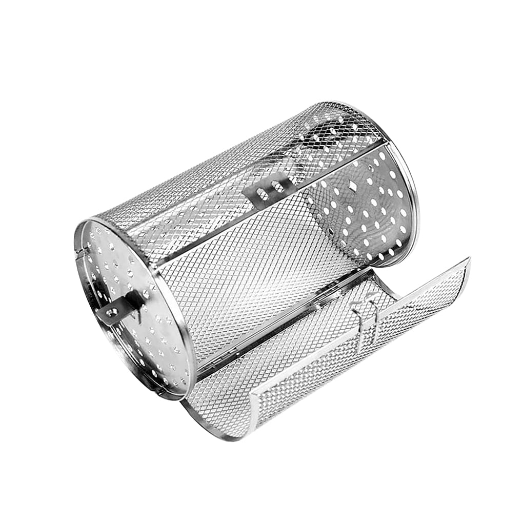 Worallymy Grill Roaster Drum Stainless Steel 360 Rotating BBQ Baking Roaster Drum Rotisserie Grill Tool, 22x11.7x11.7cm