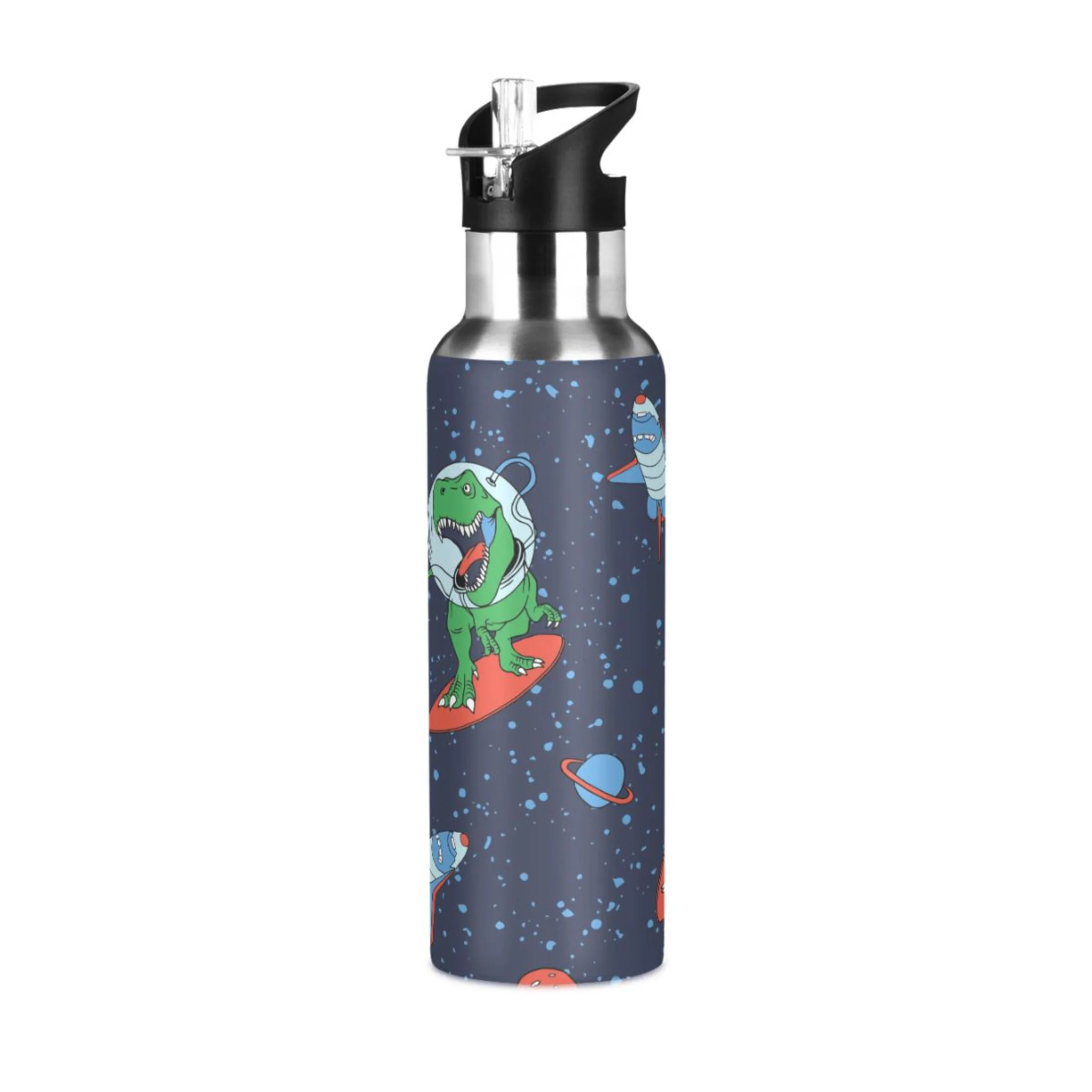 Water Bottle with Straw Lid Leak Astronaut Dinosaur Stainless Steel Insulated Thermos Vacuum Flask for Cold Hot Drinking for Sports Camping Gym Yoga
