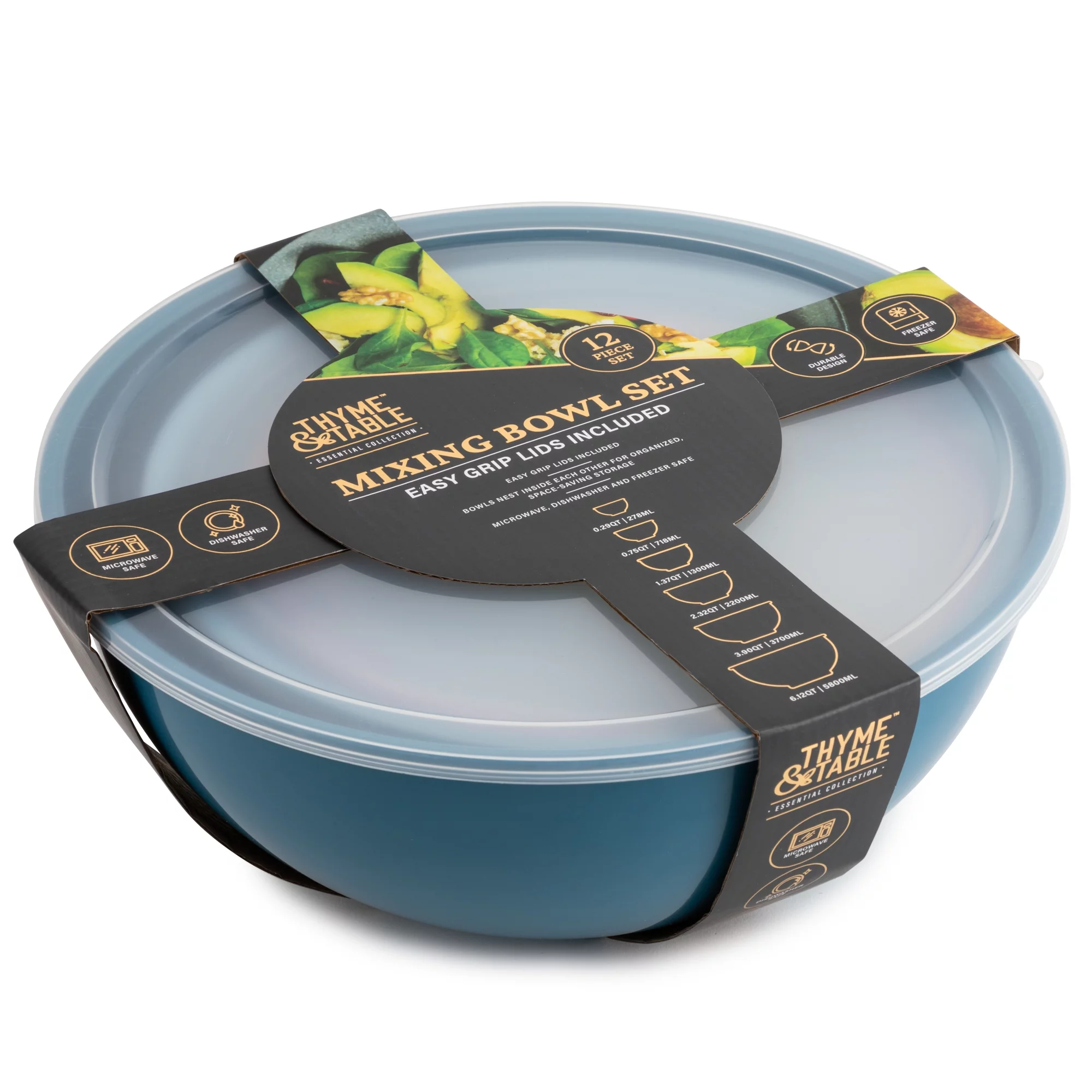 Thyme & Table Round Mixing Bowls, 12-Piece Set, Multi-Color