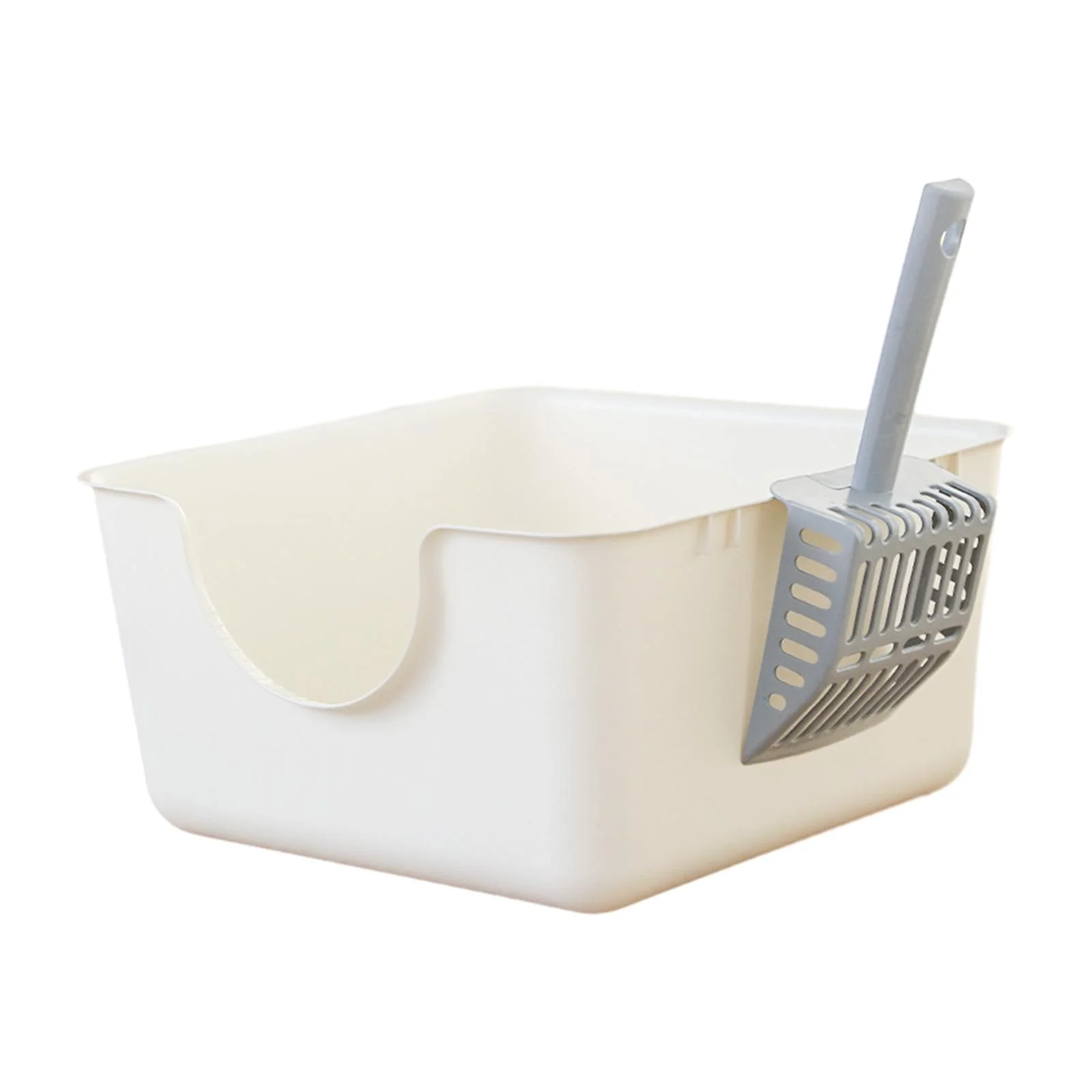 Gazechimp Open Litter Box Kitty Litter Pan Durable Easy to Cleaning U Shape Lowered Front white