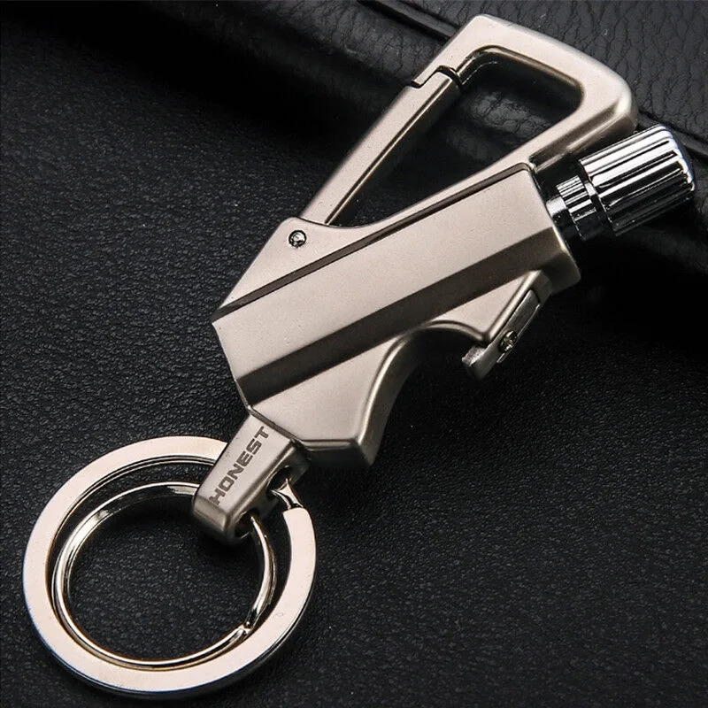 Lighter Metal Carabiner Bottle Opener Keychain Flint Fire Starter Permanent