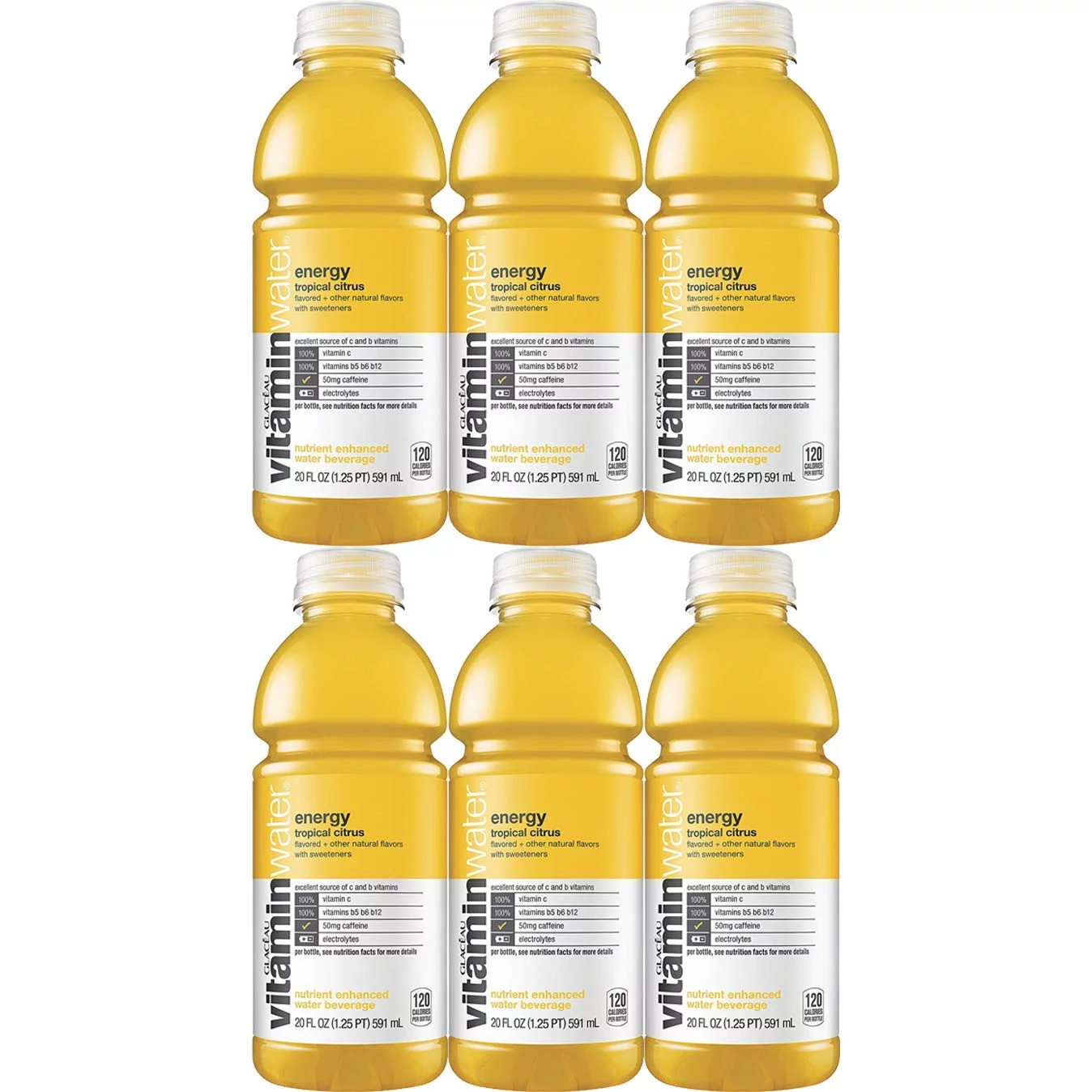 Vitamin Water Energy Tropical Citrus - Shine, 20 Oz Bottle (Pack Of 6, Total Of 120 Oz)