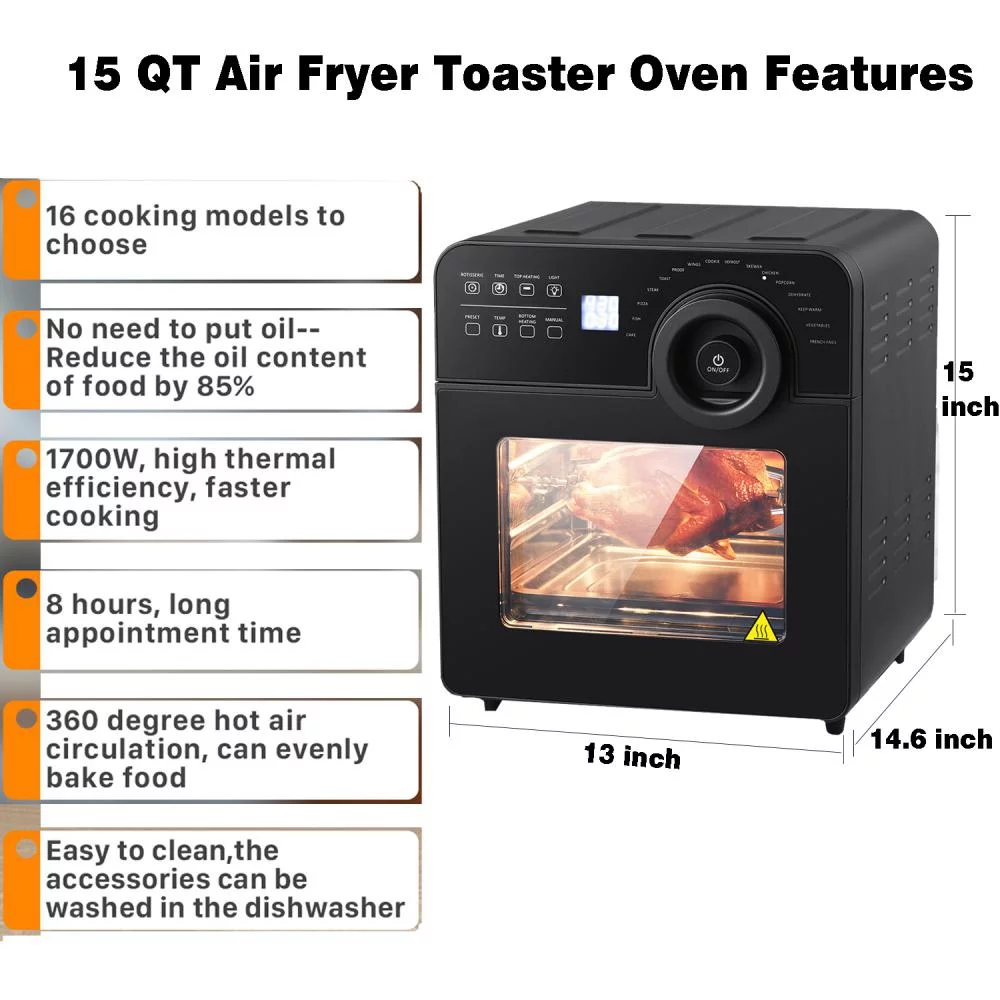 FOOING 16 in 1 Air Fryer Toaster Oven 14L Capacity 15 QT with 8 Accessories & Recipe