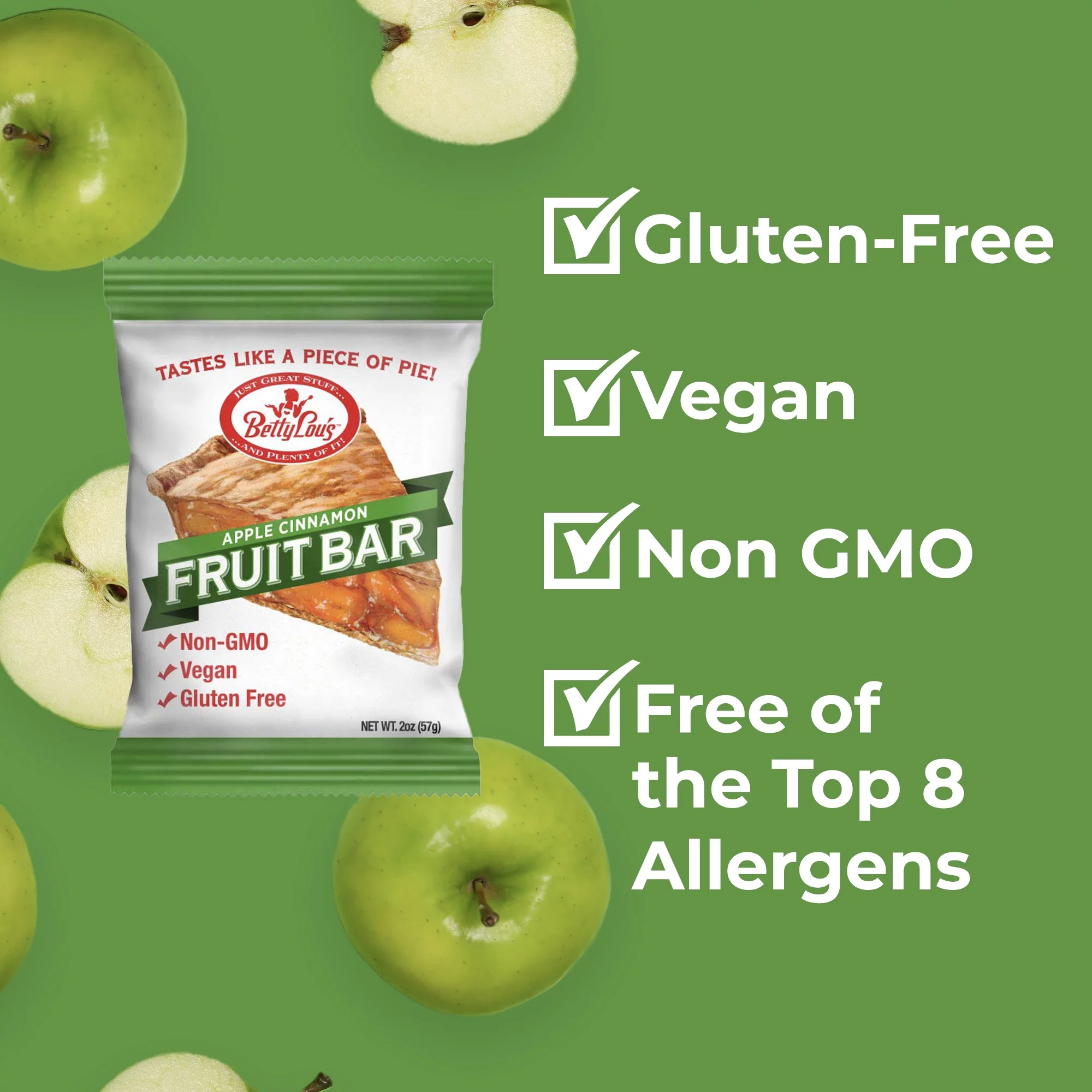Betty Lou's Apple Cinnamon Fruit Bars, Gluten Free, Vegan 12 Ct.
