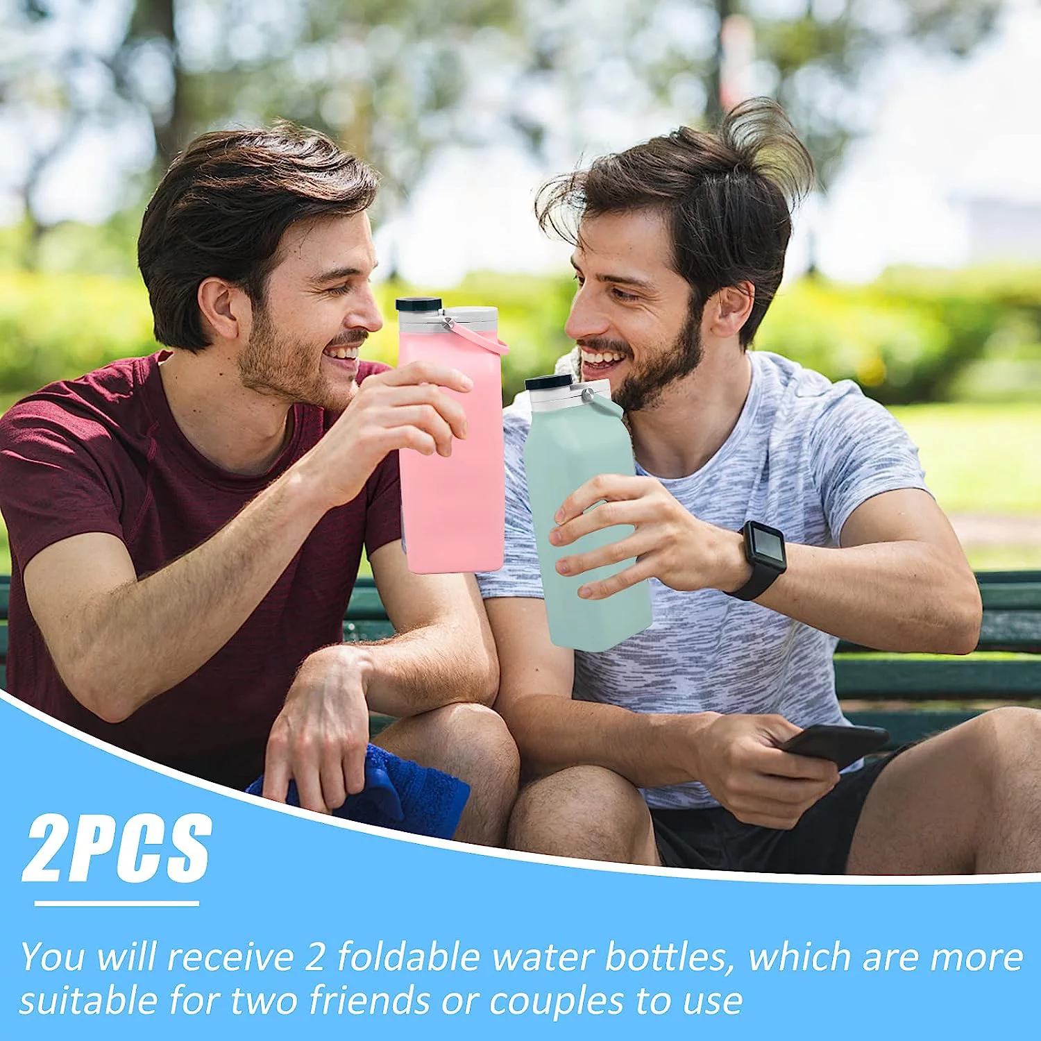 2Pcs Collapsible Water Bottles 20 oz Silicone Water Bottle Foldable Portable Travel Water Bottle Leak Proof Sports Water Bottle Lightweight Water Bottle for Sports Traveling Hiking