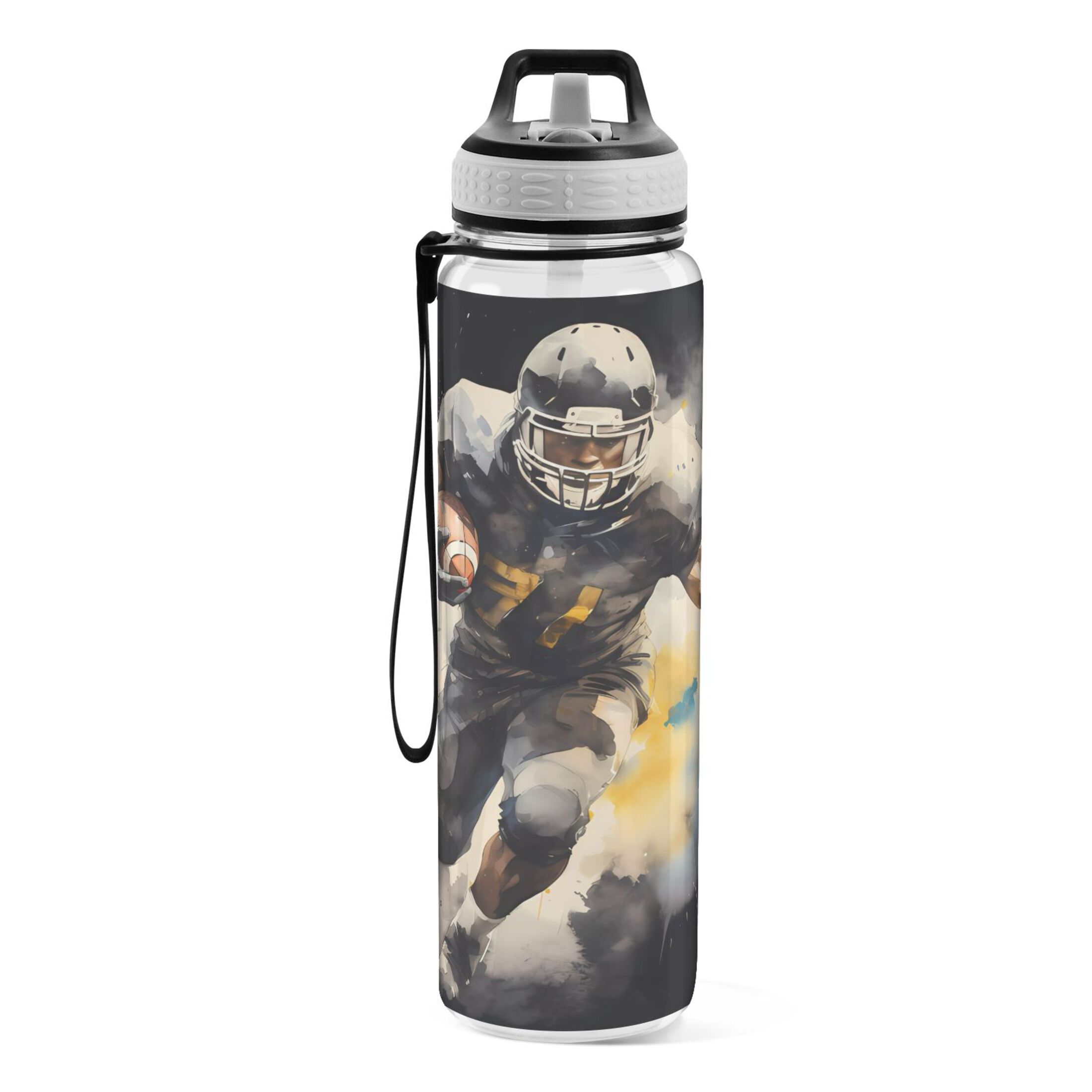 Men with Football 32oz Water Bottles with Straw Tritan Leakproof Sports Bottle BPA Free Clear for Fitness Gym Swimming Cycling
