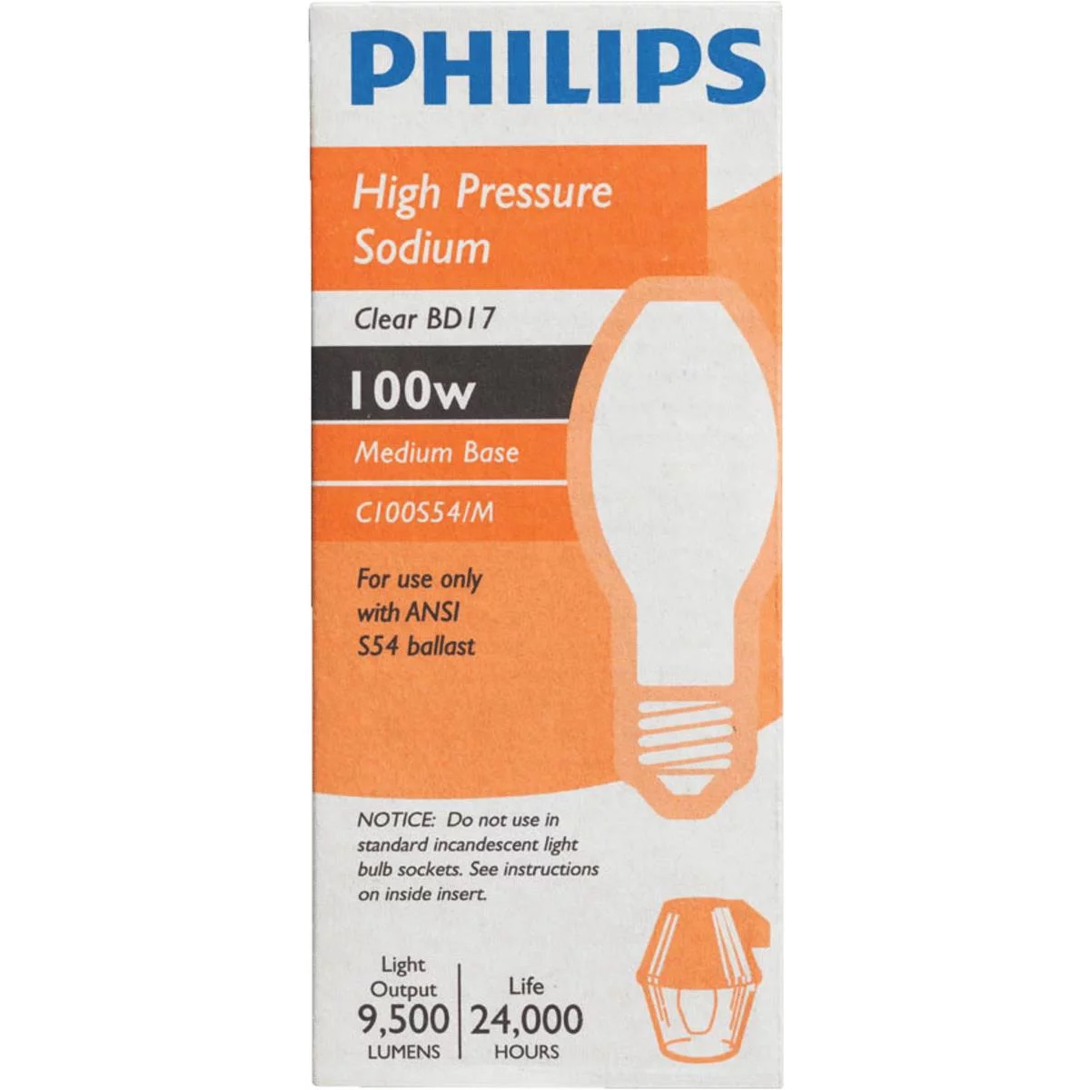Philips 100W Clear BD17 Medium High-Pressure Sodium High-Intensity Light Bulb
