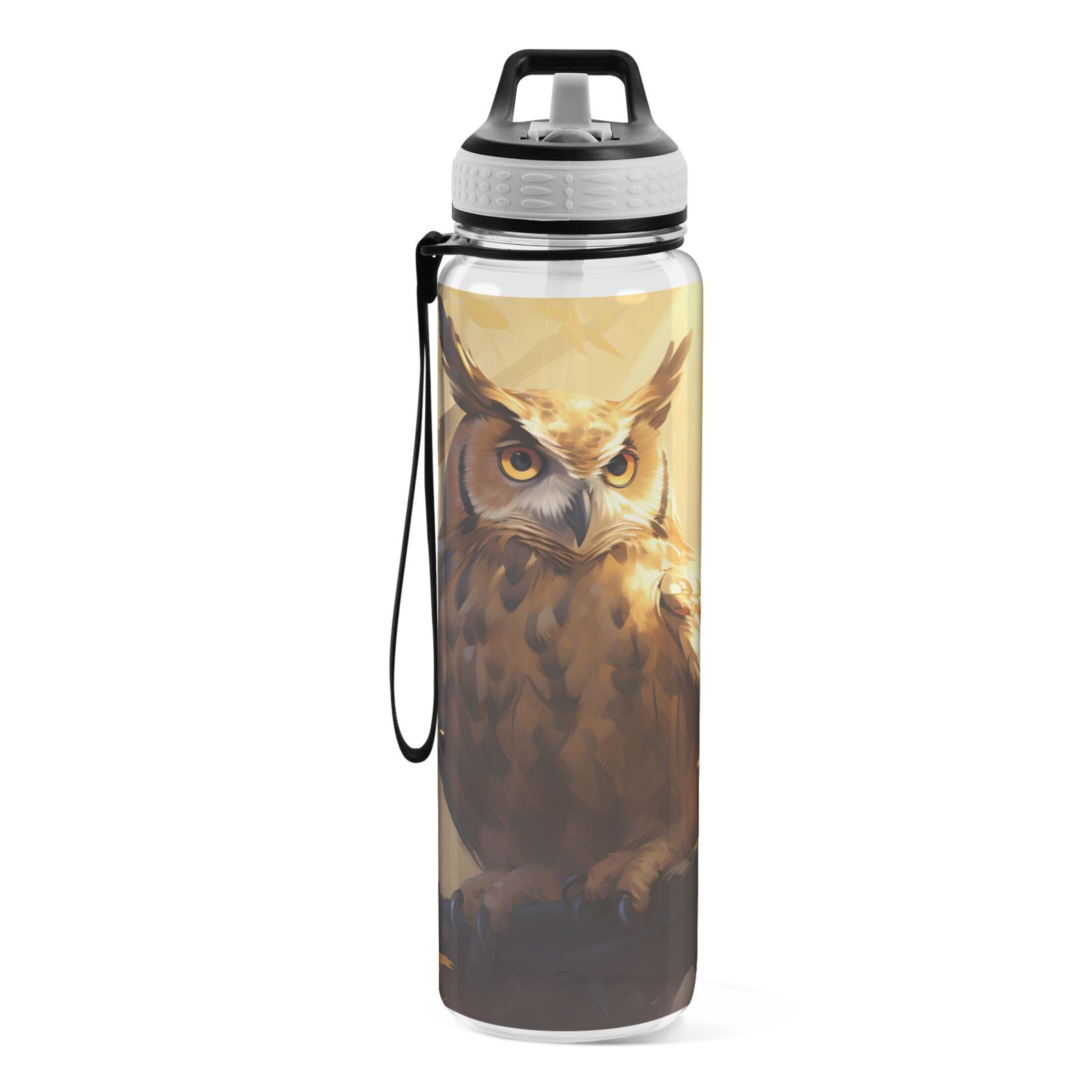 Owl on Tree 32oz Water Bottles with Straw Tritan Leakproof Sports Bottle BPA Free Clear for Fitness Gym Swimming Cycling