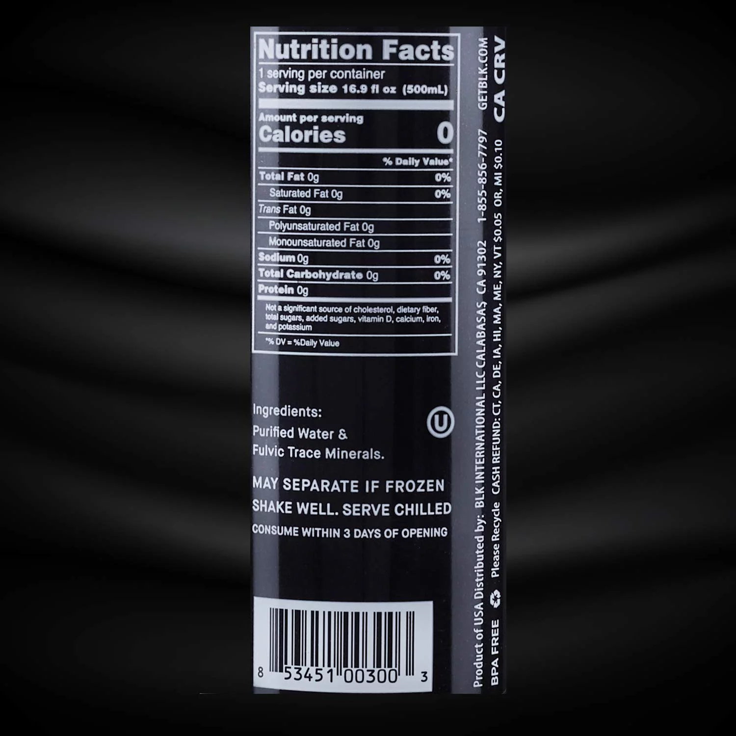 blk. Electric Coconut Fulvic Enriched Water 16.9oz / 500mL (12 Pack)