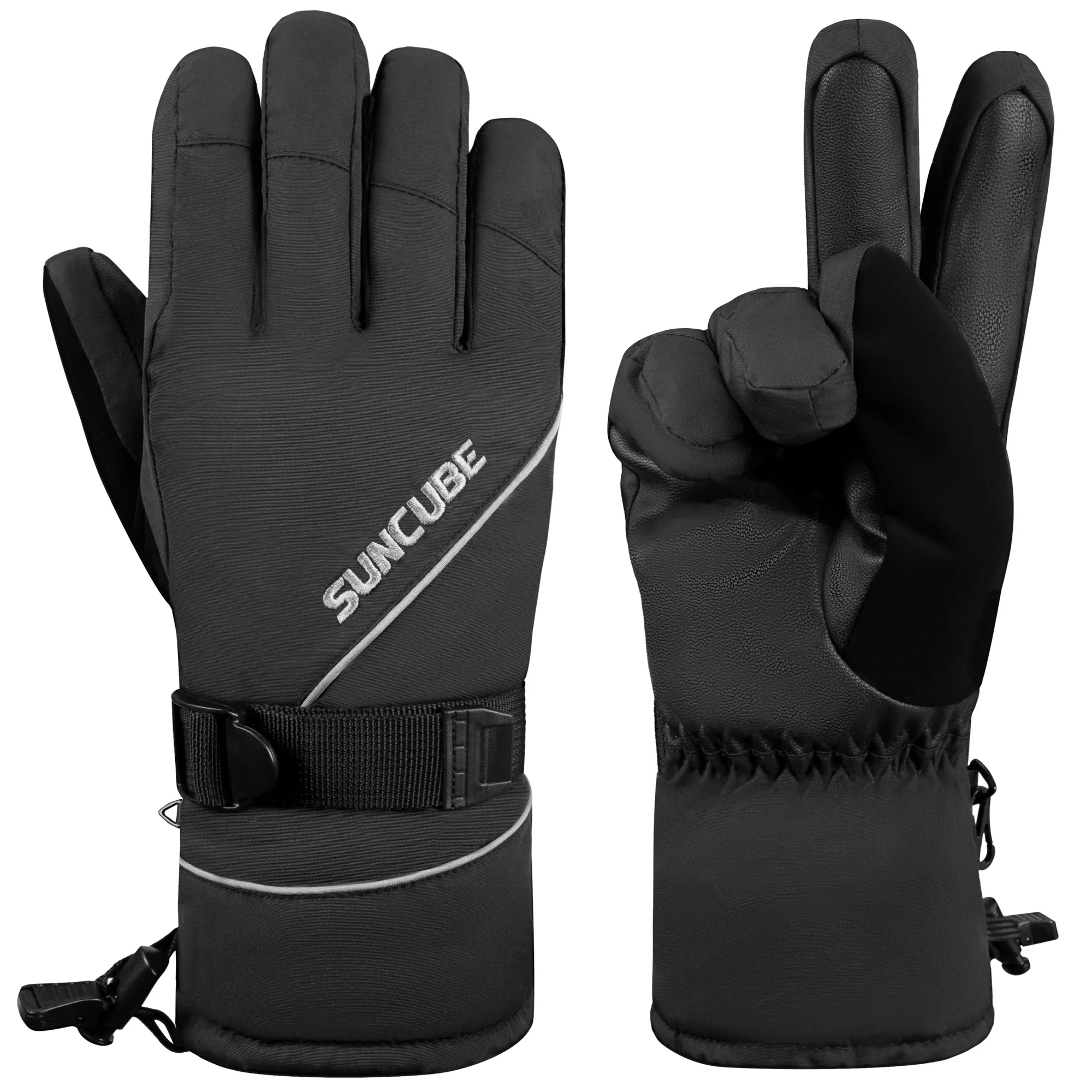 SUN CUBE Ski Gloves Men Women, Snow Gloves Waterproof Breathable Windproof, Winter Gloves Snowboard Snowboarding Skiing Gear, Insulated Thermal Warm Outdoor Snowmobile Shoveling Hiking (Black Small)