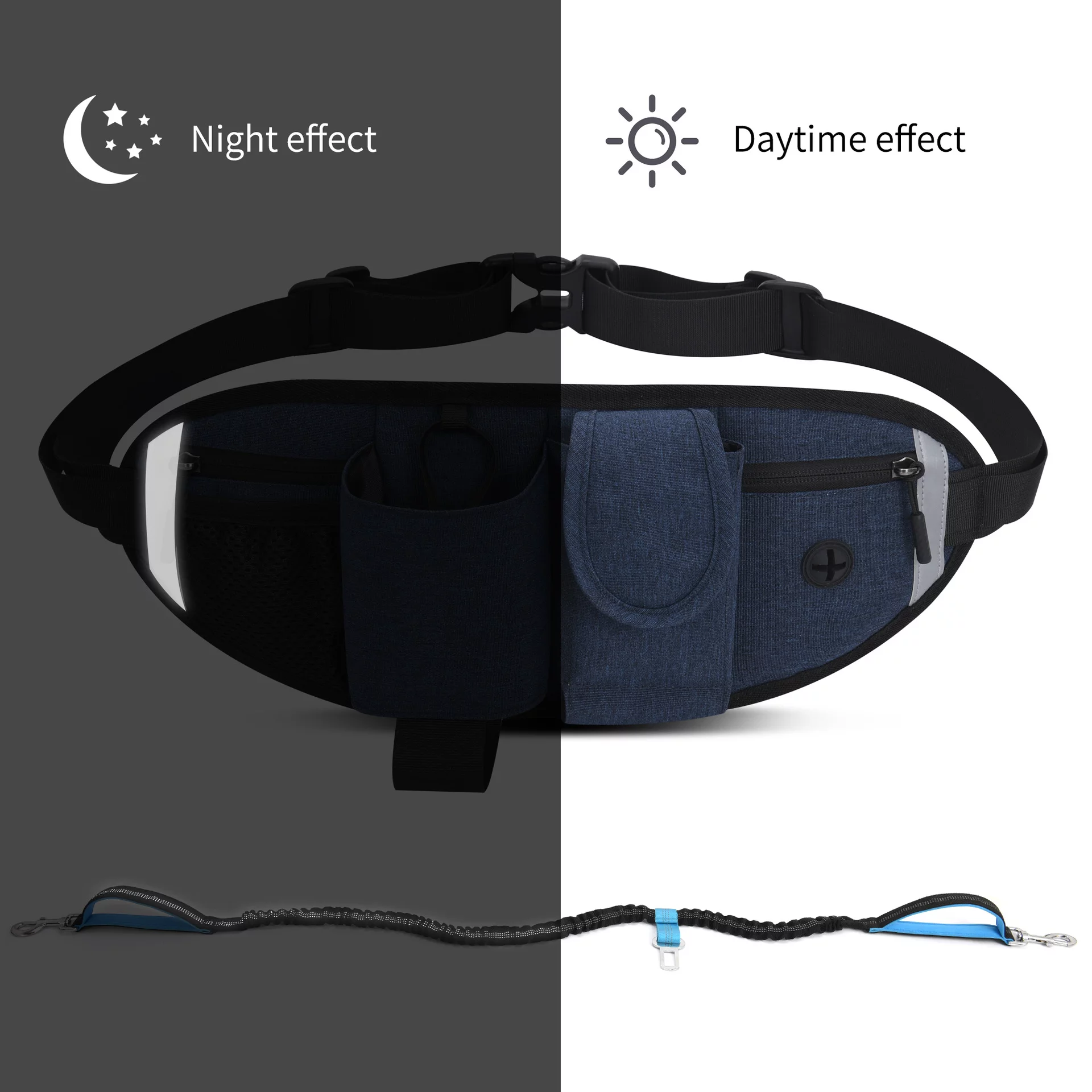 JVMU Running Sports Pet Waist Bag Multifunctional Outdoor Waterproof Anti-collision Belt Elastic Dog Leash & Poop Bag, Blue